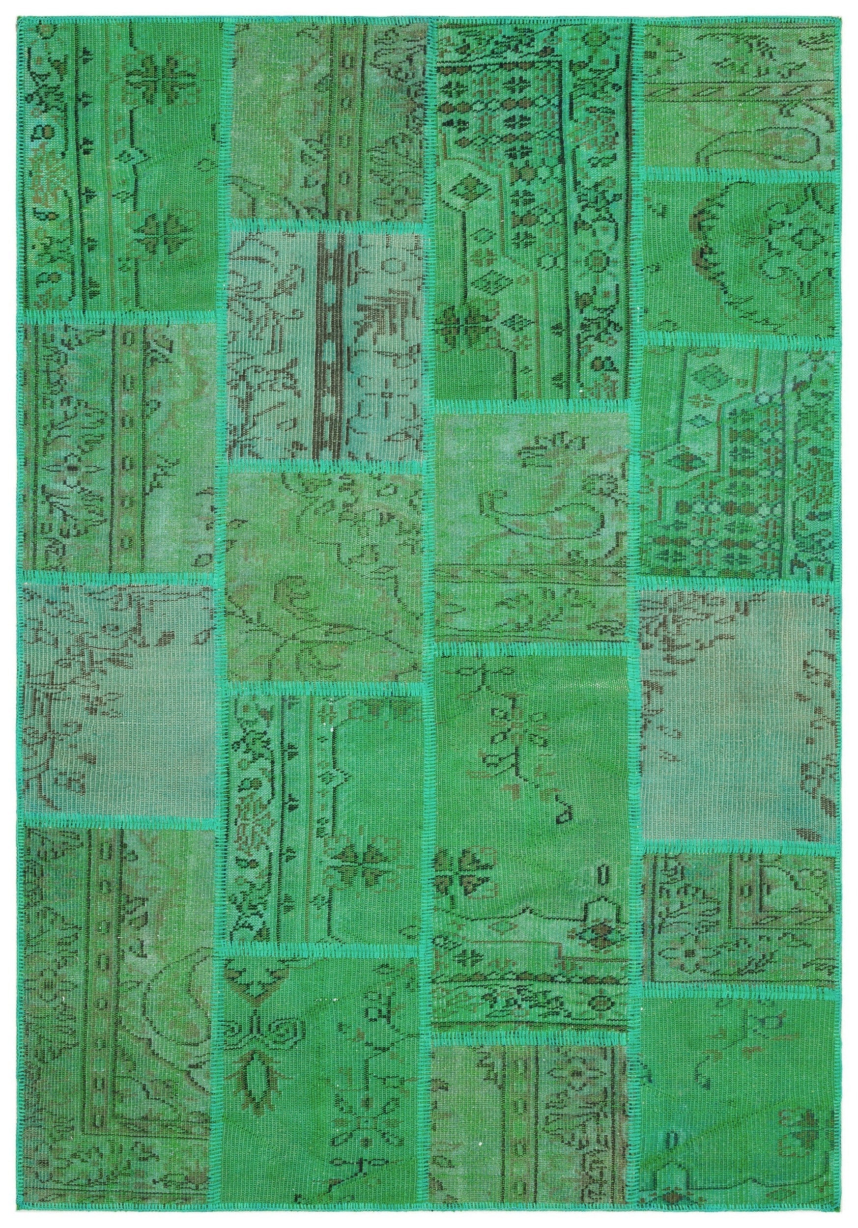 Iskece Green Vintage Wool Handmade Area Rug 5'3" x 7'8"