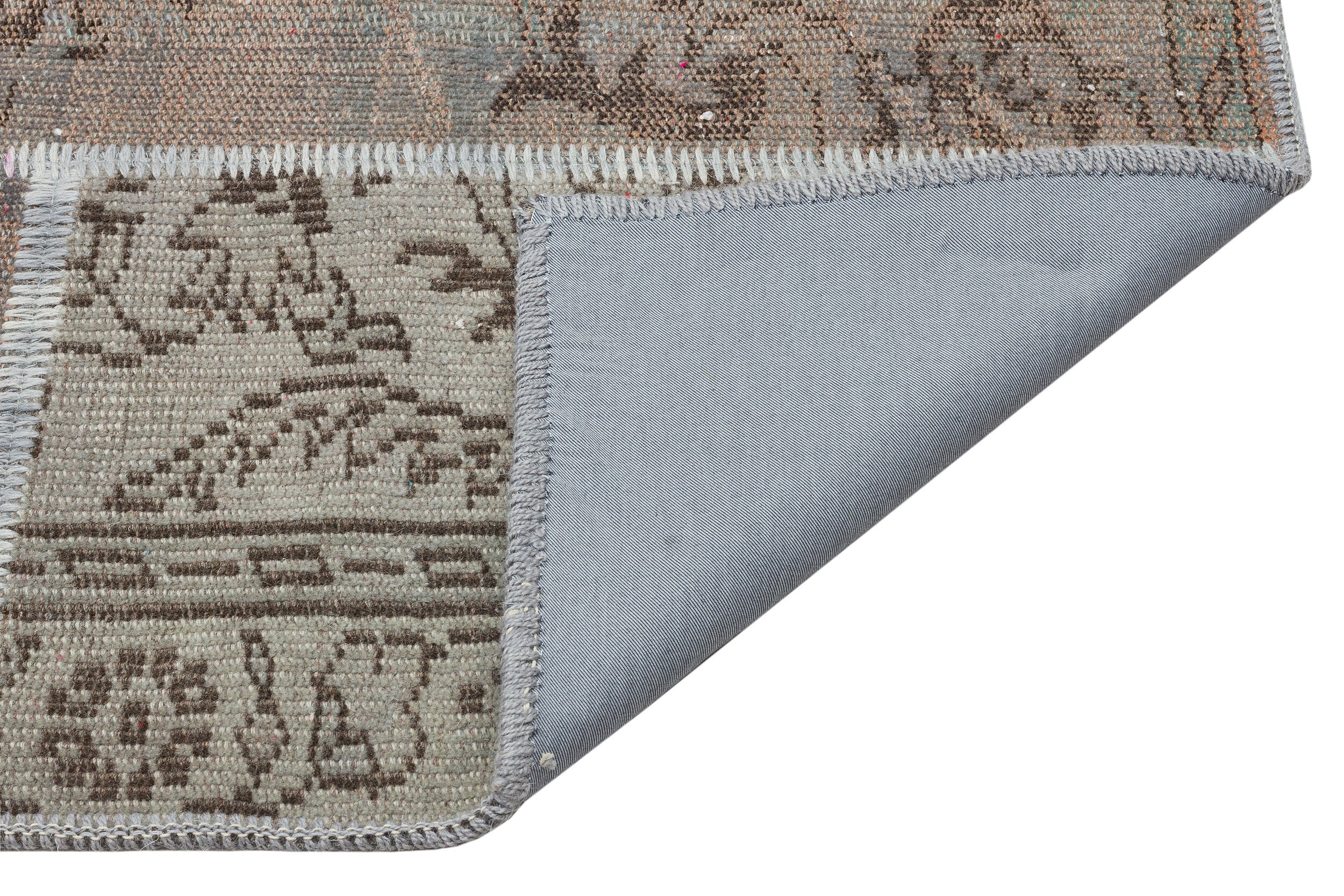 Iskece 35874 Beige Patchwork Wool Handmade Area Rug 5'3" x 7'7"