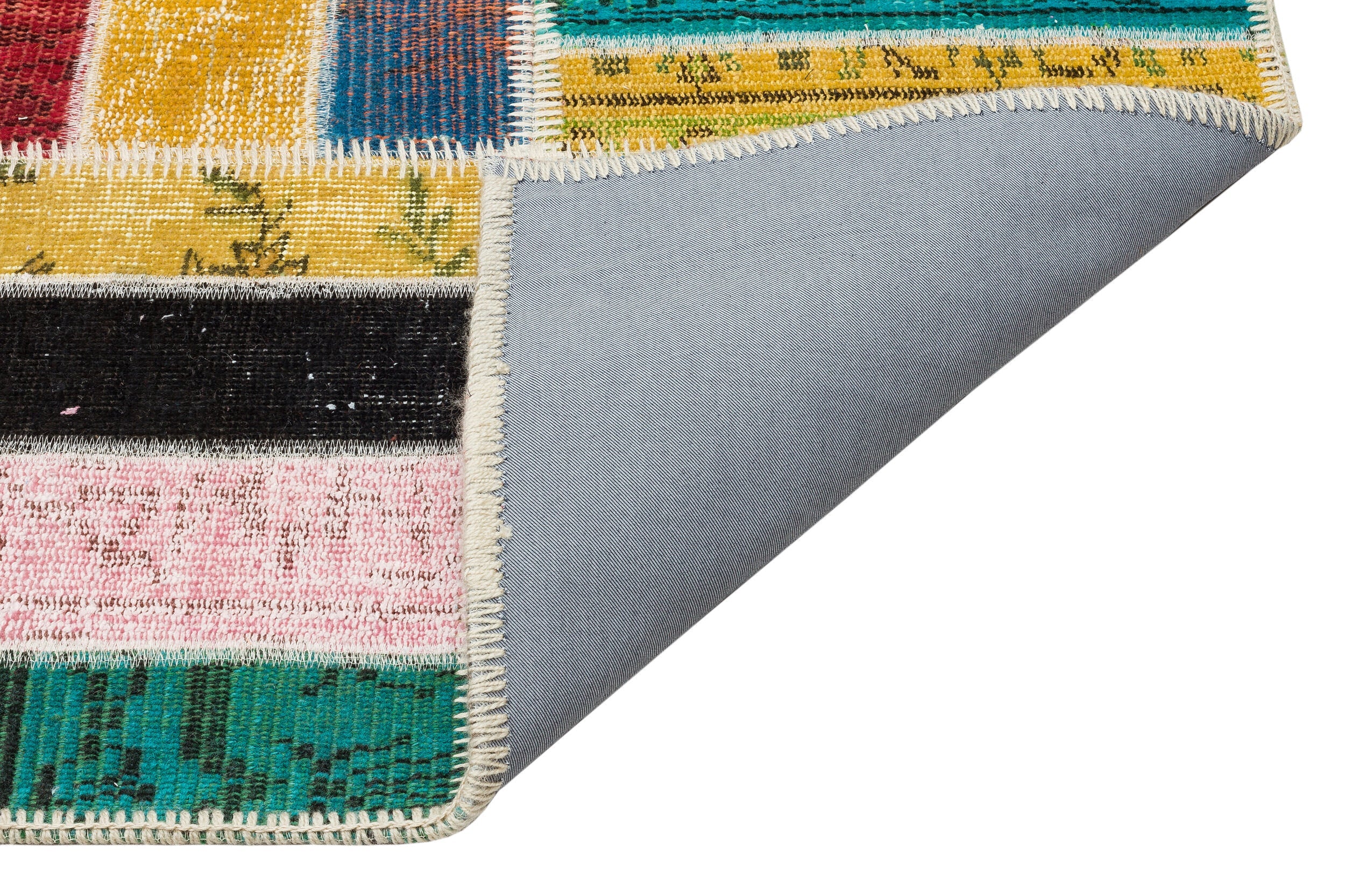 Iskece 35875 Beige Patchwork Wool Handmade Area Rug 5'3" x 8'0"