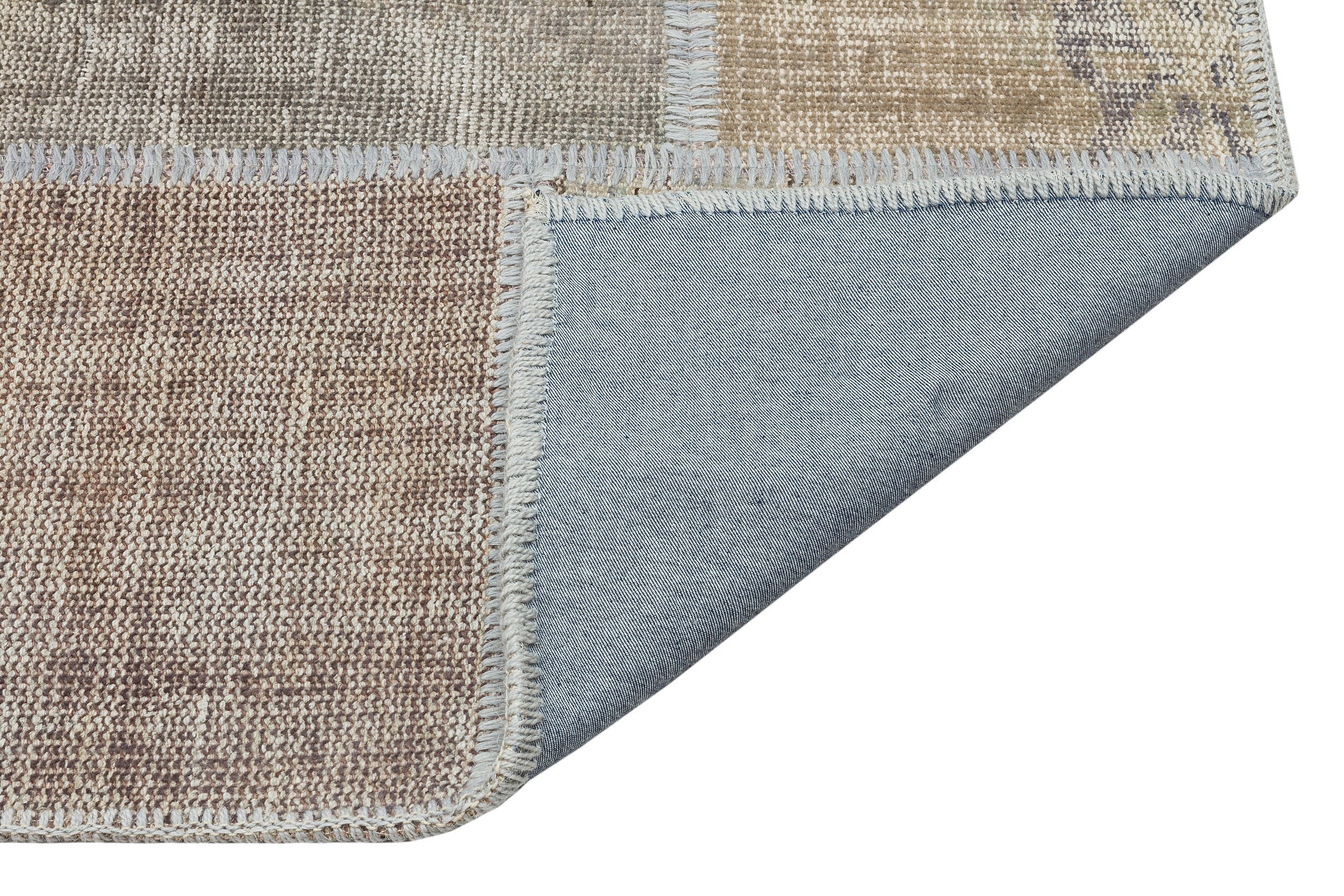 Iskece 35878 Beige Patchwork Wool Handmade Area Rug 5'3" x 7'7"