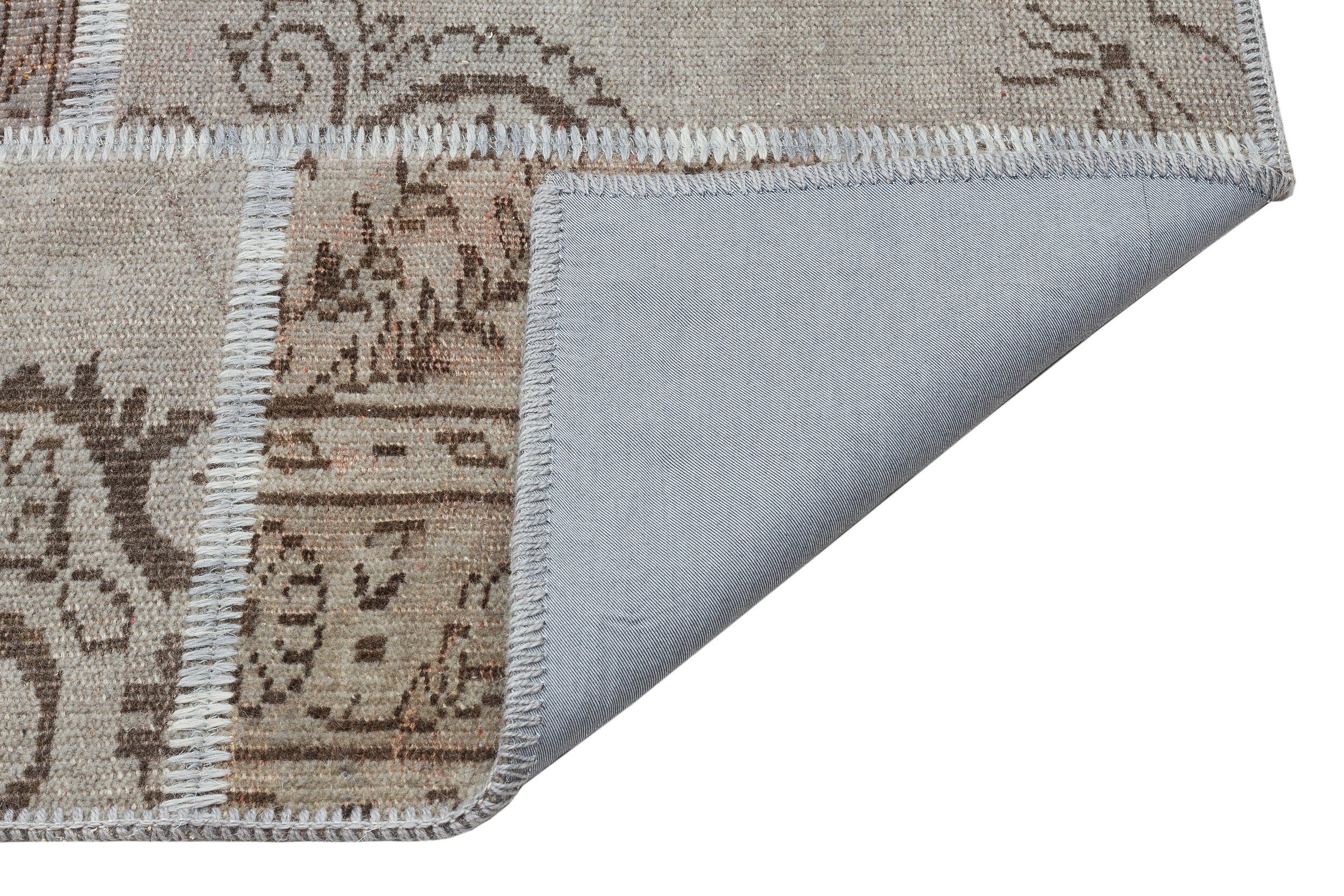 Iskece 35879 Brown Patchwork Wool Handmade Area Rug 5'3" x 7'7"