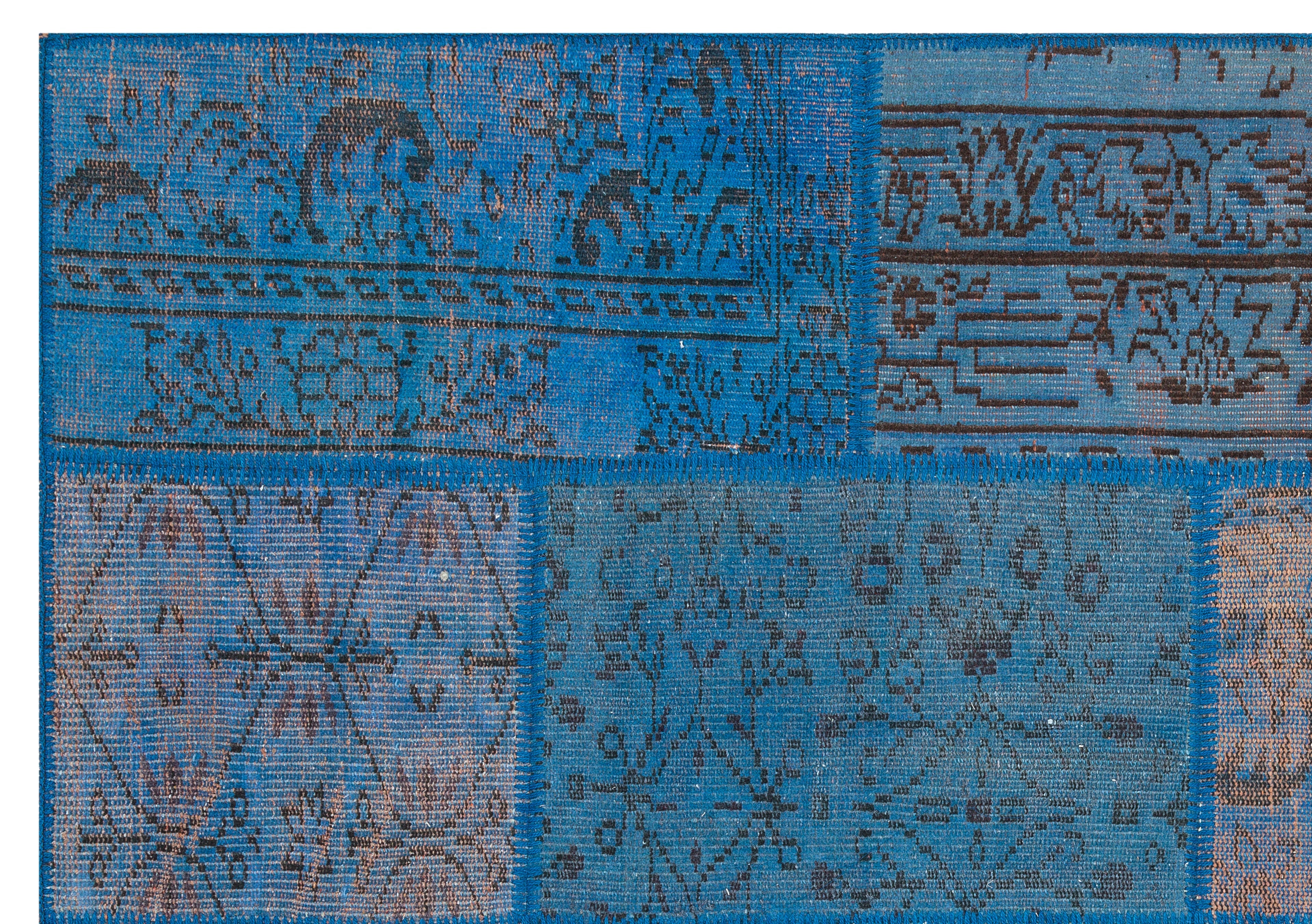Iskece 35887 Blue Patchwork Wool Handmade Area Rug 5'4" x 7'7"