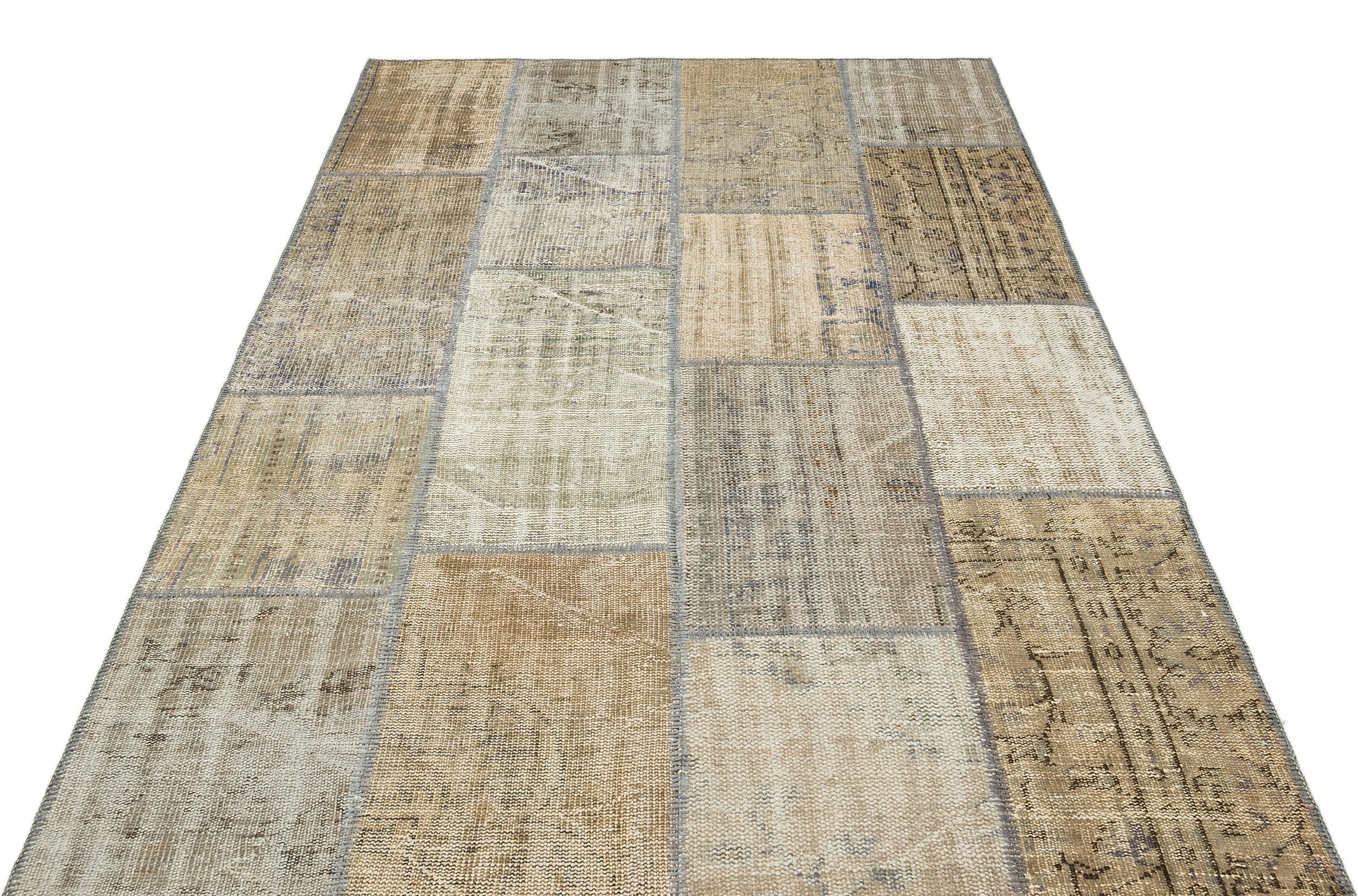 Iskece 35888 Beige Patchwork Wool Handmade Area Rug 5'3" x 7'7"