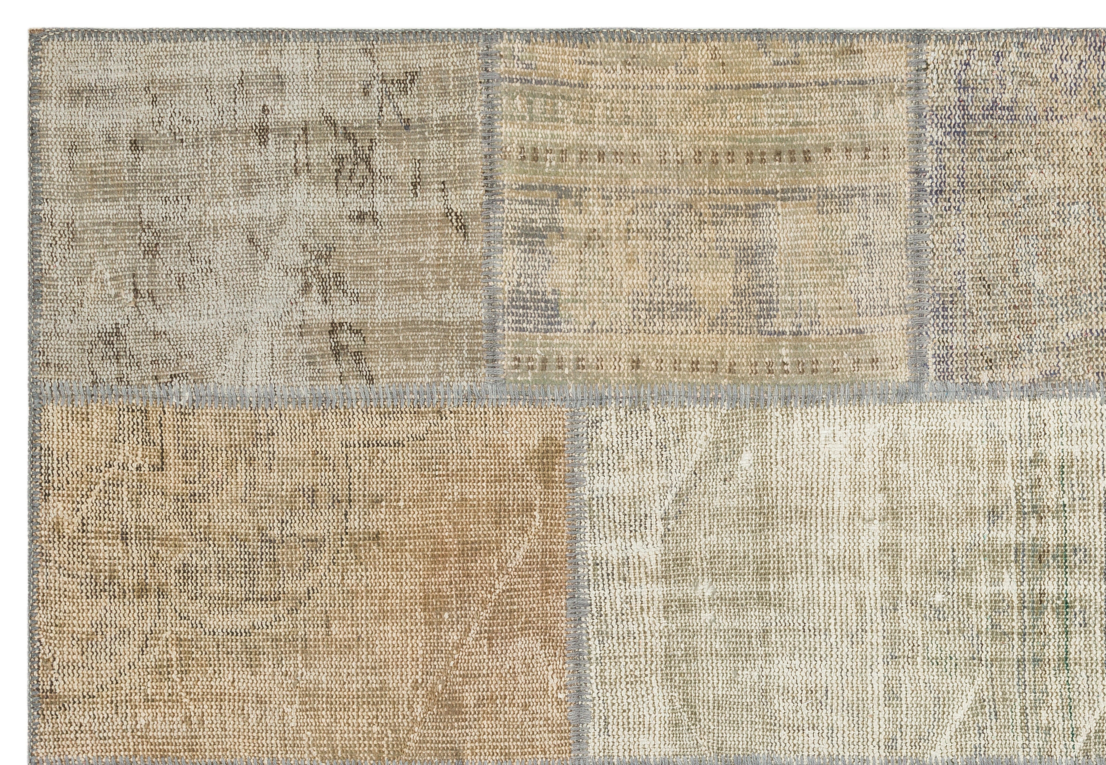 Iskece 35888 Beige Patchwork Wool Handmade Area Rug 5'3" x 7'7"