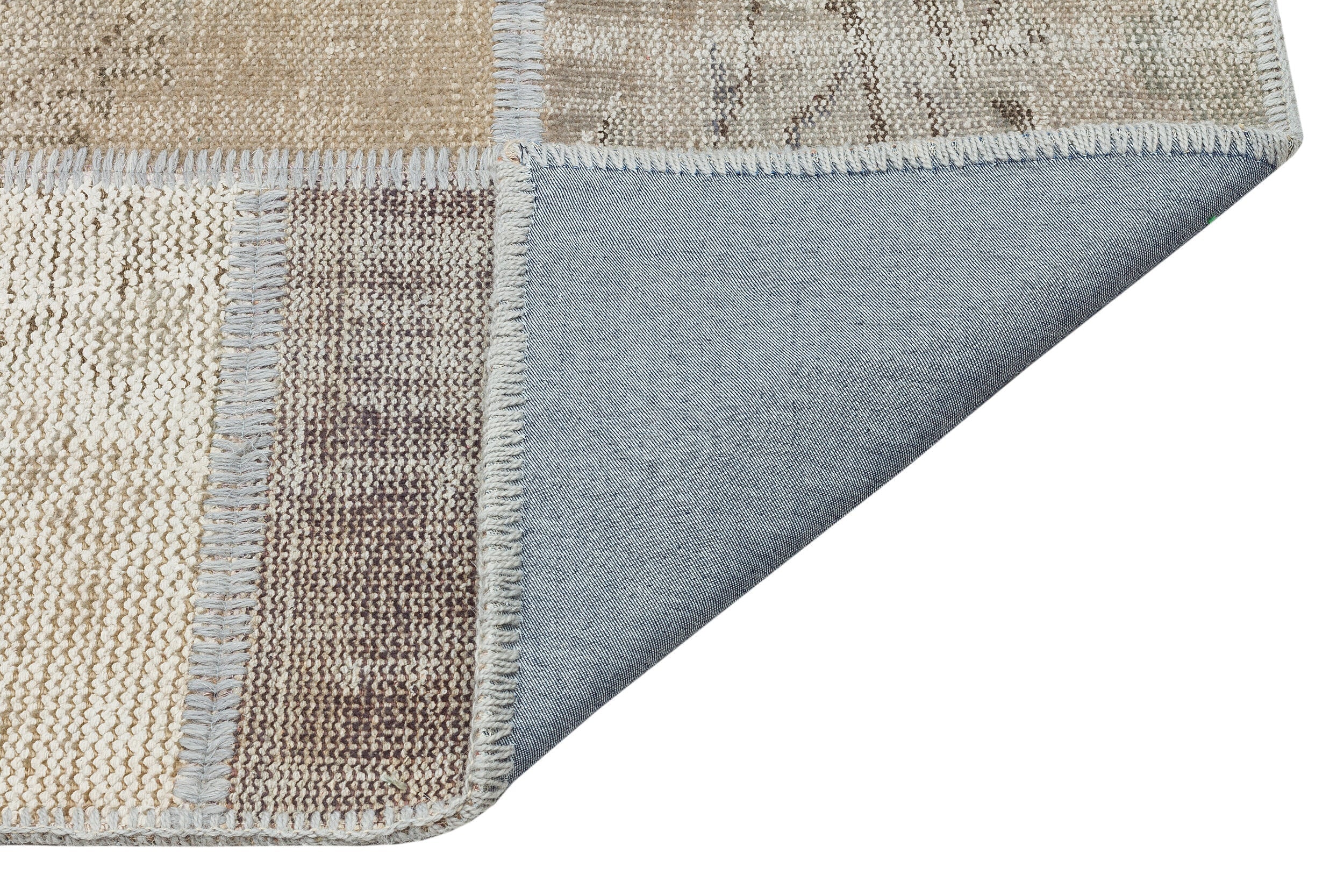 Iskece 35889 Beige Patchwork Wool Handmade Area Rug 5'3" x 7'7"