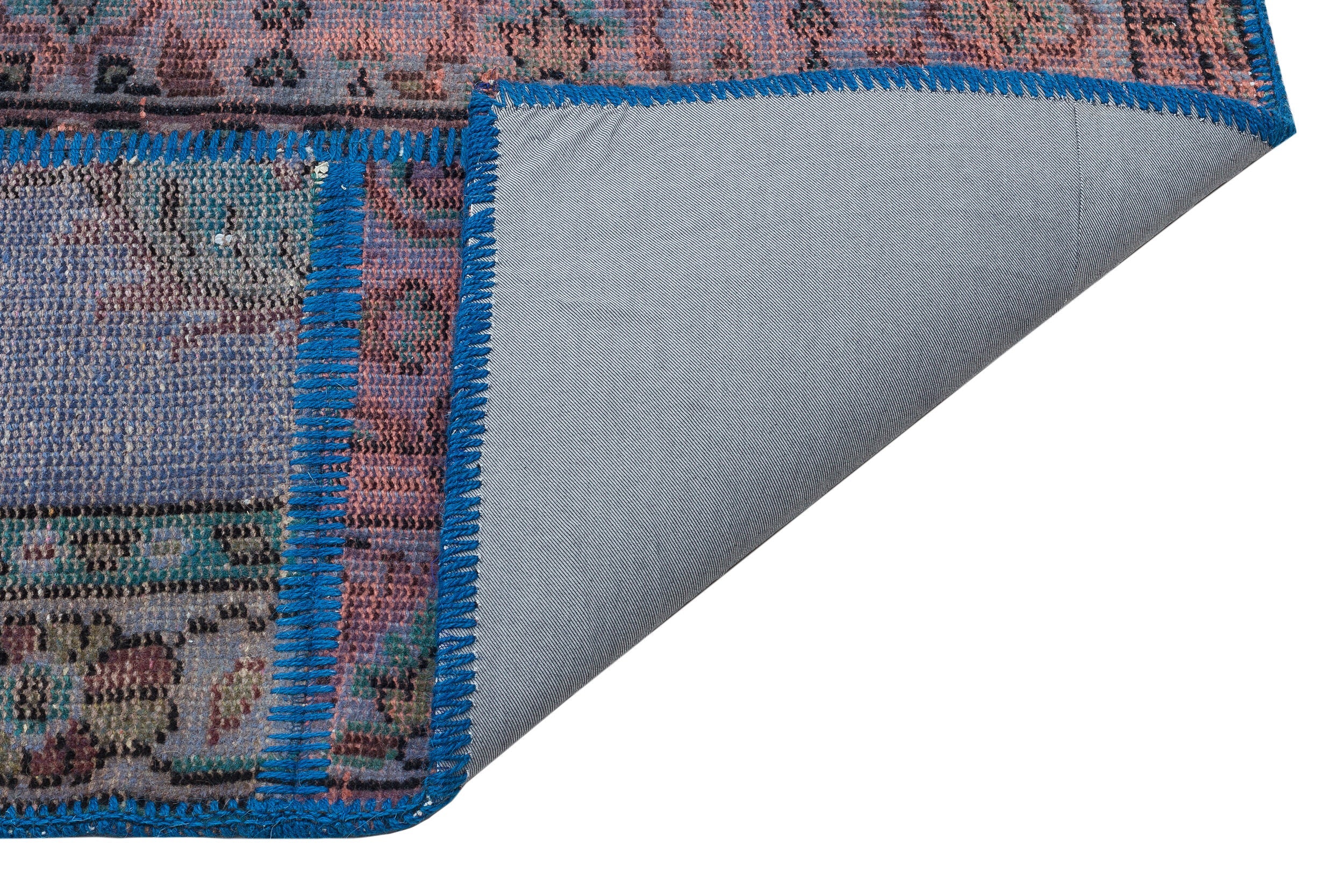 Iskece 35892 Blue Patchwork Wool Handmade Area Rug 5'4" x 7'7"