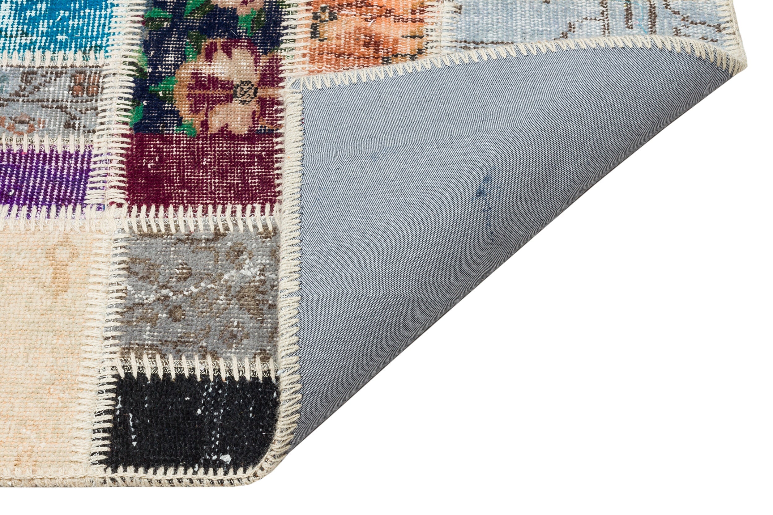 Iskece 35893 Beige Patchwork Wool Handmade Area Rug 5'11" x 9'5"