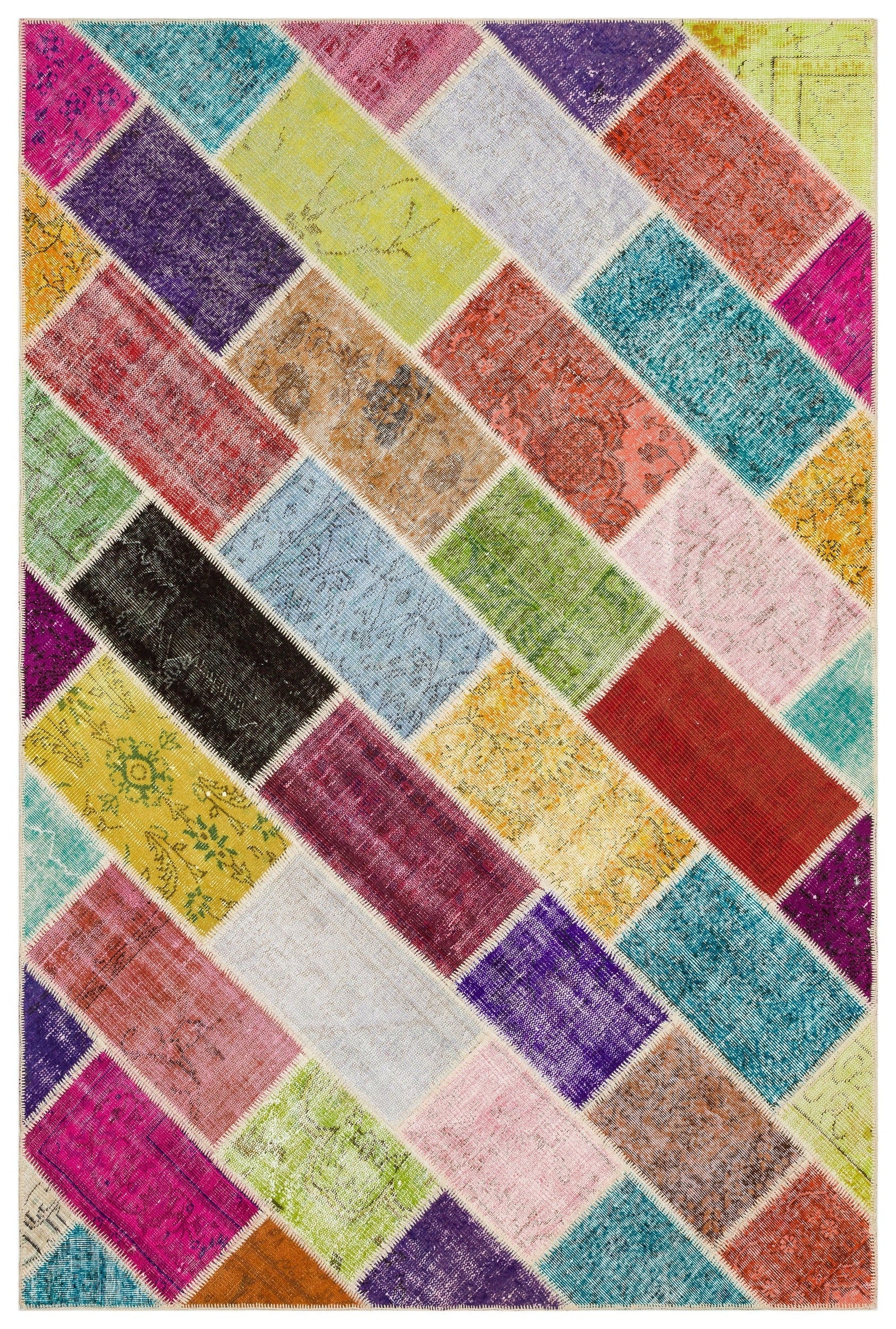 Iskece 35895 Beige Patchwork Wool Handmade Area Rug 4'8" x 12'6"