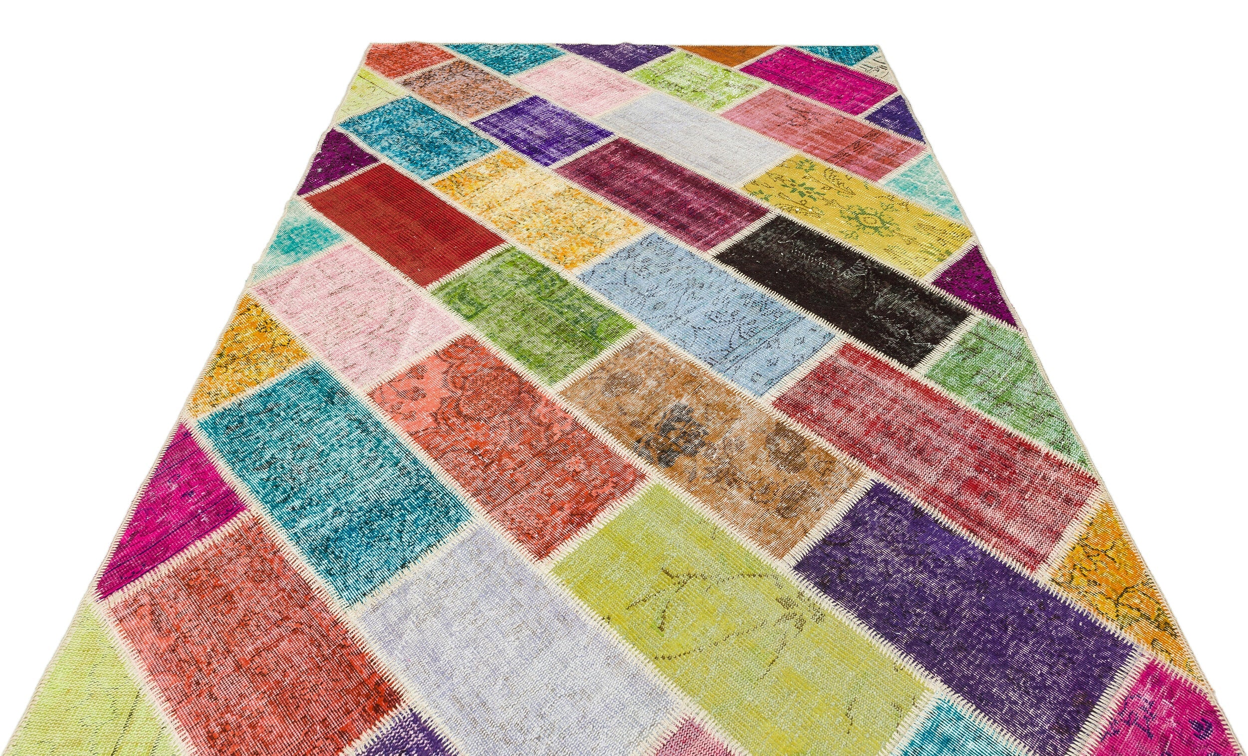 Iskece 35895 Beige Patchwork Wool Handmade Area Rug 4'8" x 12'6"