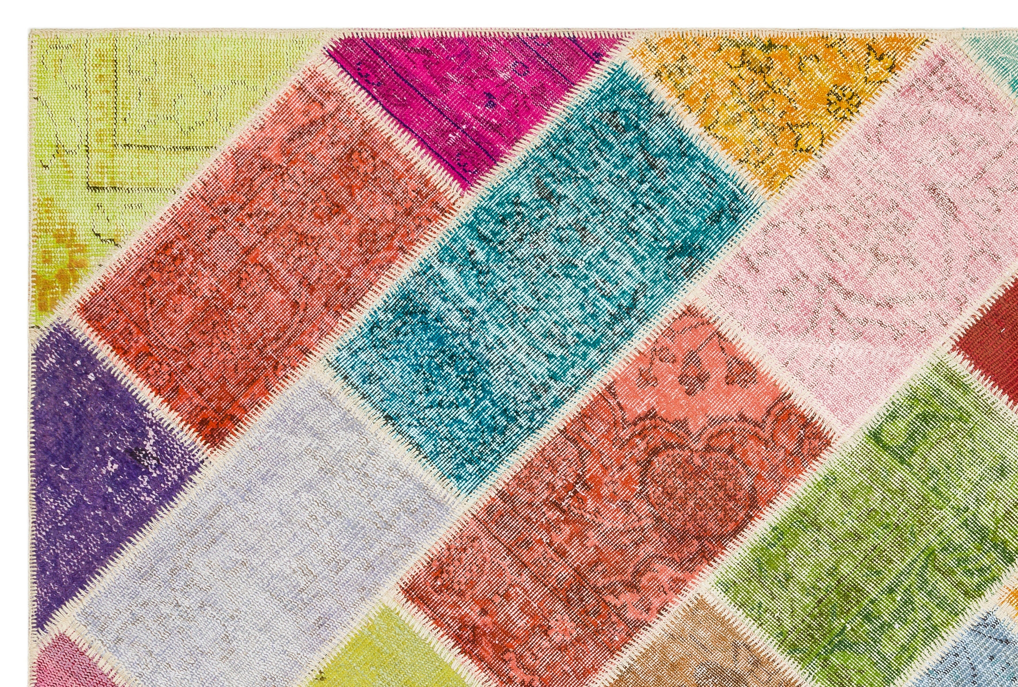 Iskece 35895 Beige Patchwork Wool Handmade Area Rug 4'8" x 12'6"