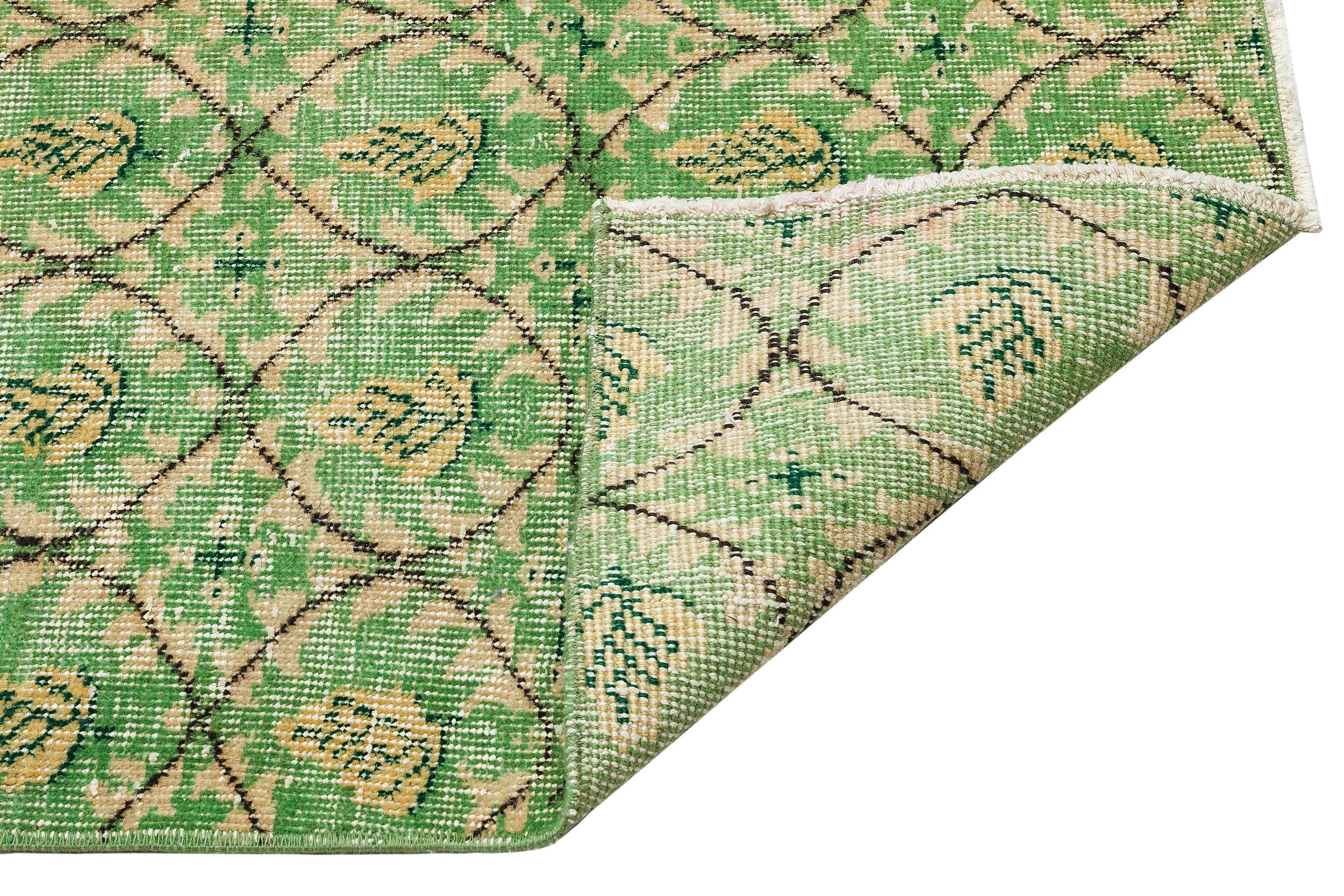 Atina Green Vintage Wool Handmade Area Rug 4'11" x 8'6"