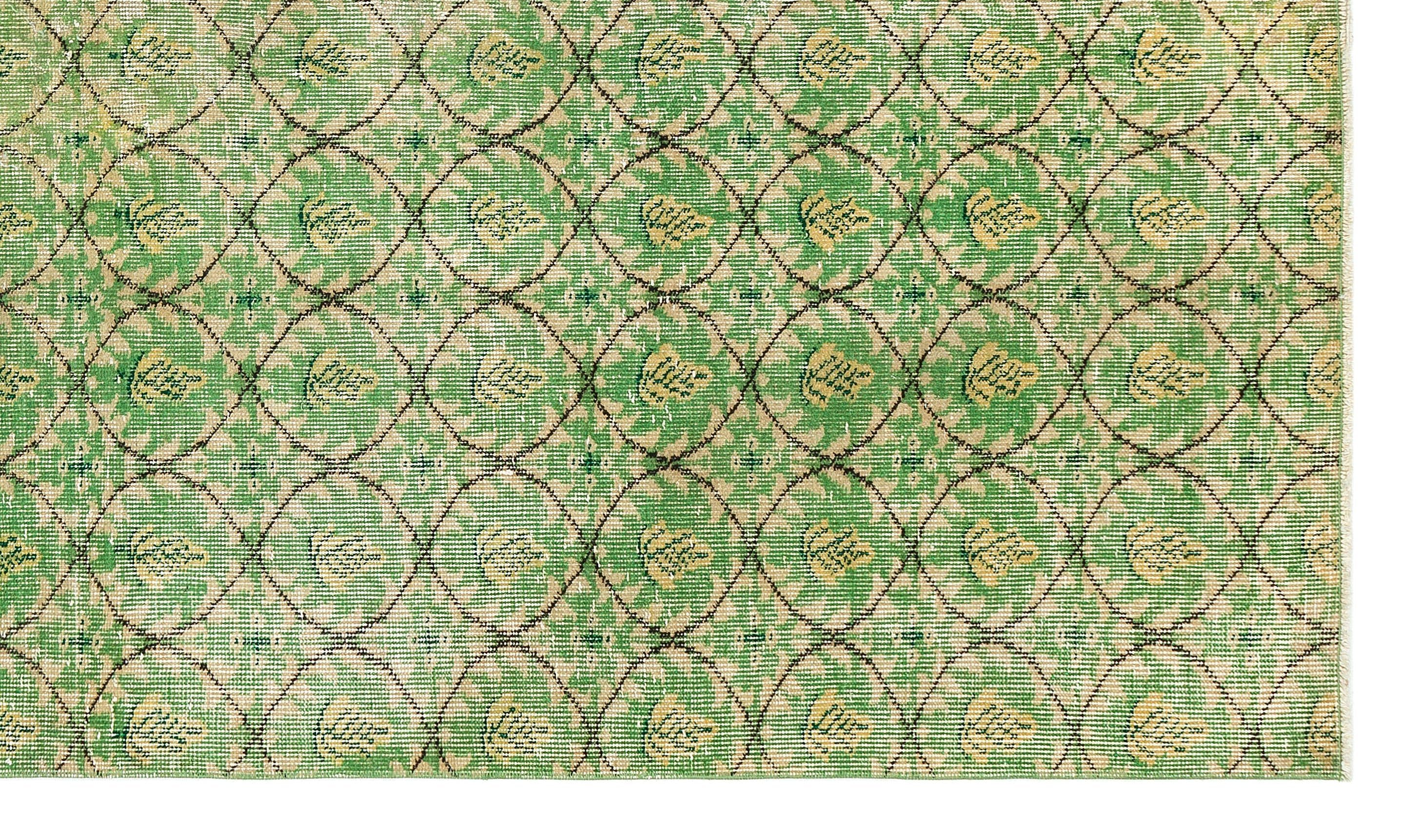Atina Green Vintage Wool Handmade Area Rug 4'11" x 8'6"