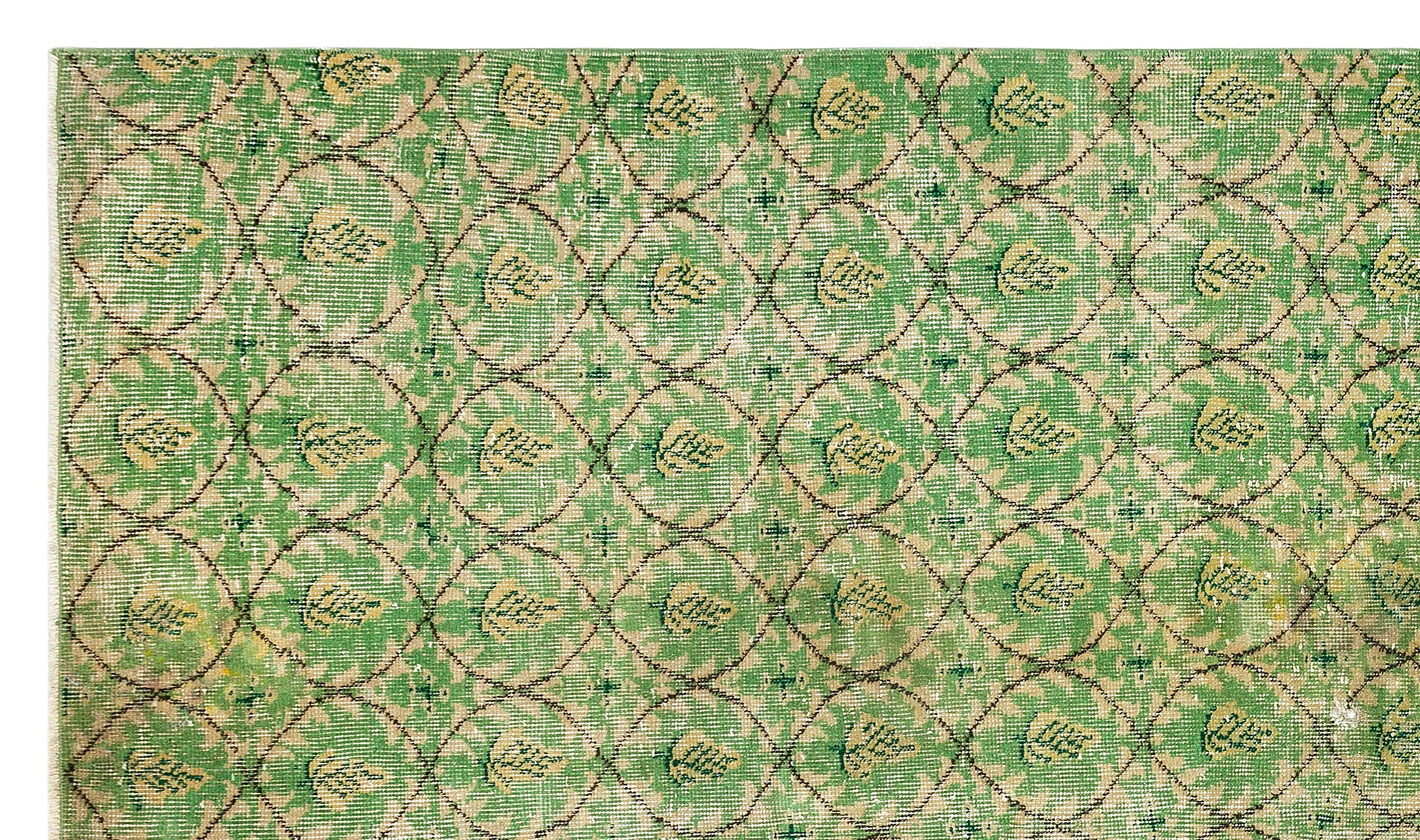 Atina Green Vintage Wool Handmade Area Rug 4'11" x 8'6"