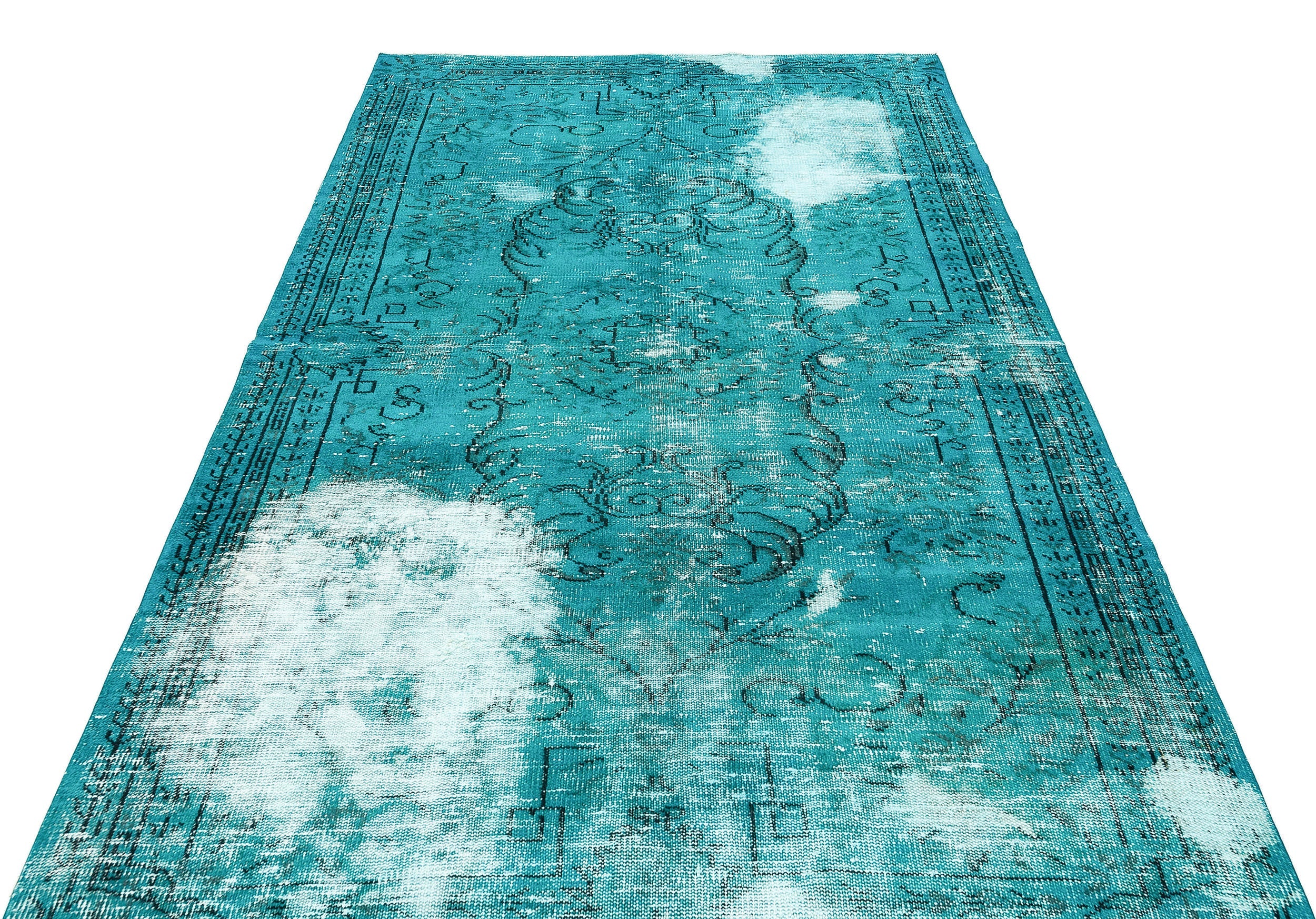 Atina Turquoise Vintage Wool Handmade Area Rug 5'1" x 8'4"