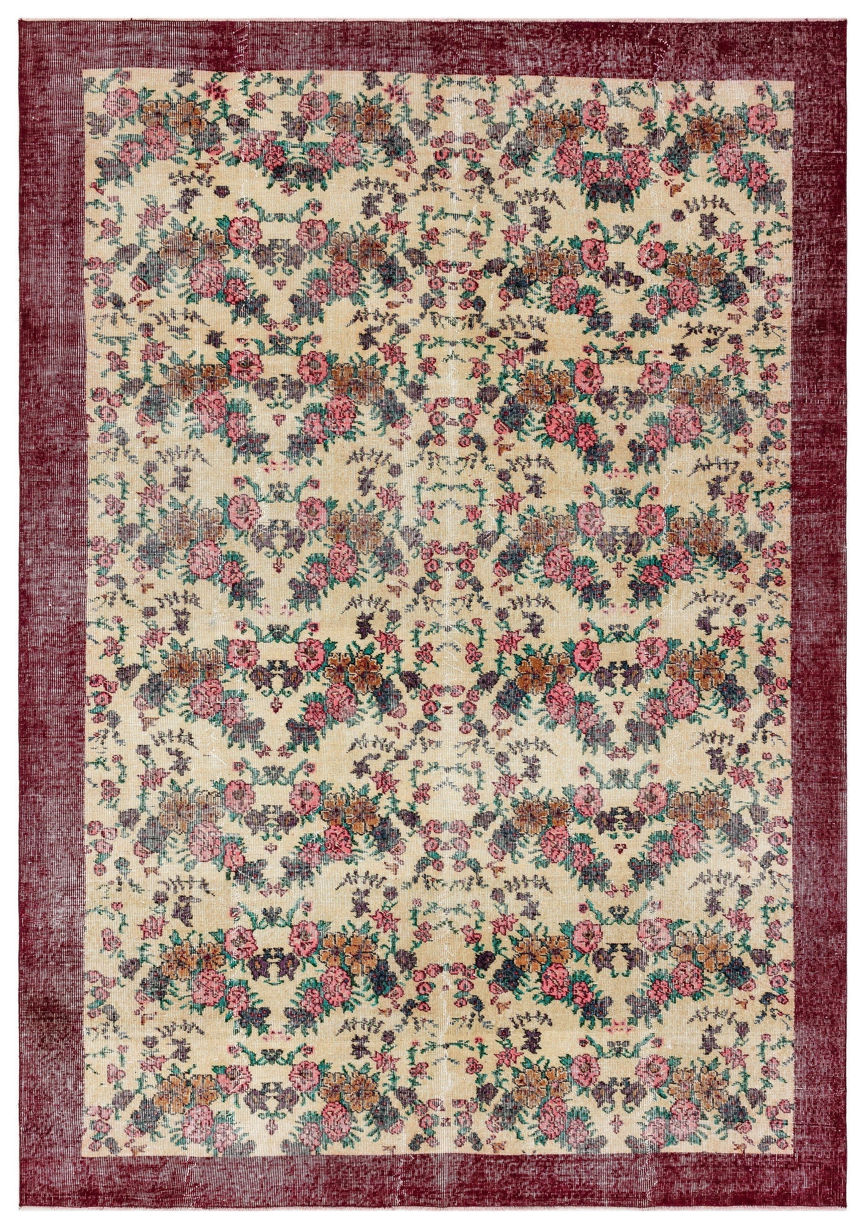 Atina Burgundy Frame Wool Handmade Area Rug 6'11" x 10'0"