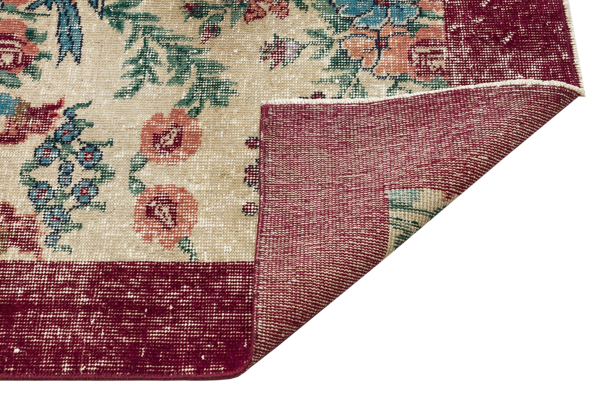 Atina Beige Vintage Wool Handmade Area Rug 4'4" x 8'1"
