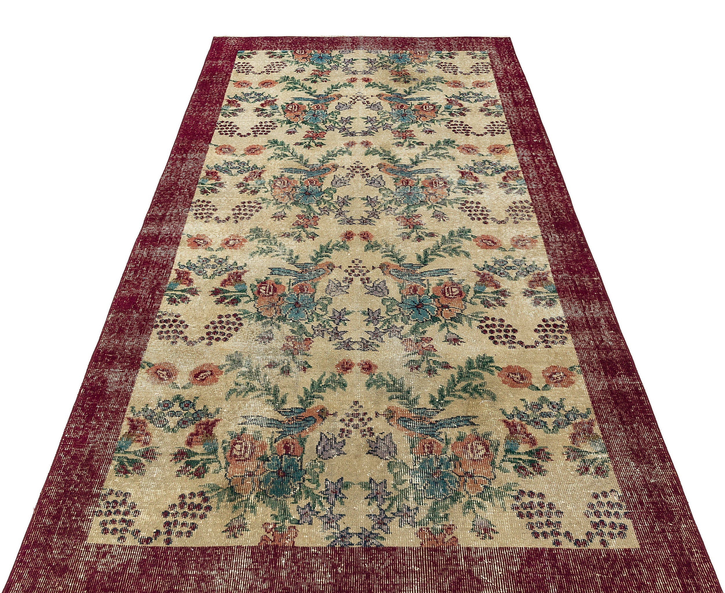 Atina Beige Vintage Wool Handmade Area Rug 4'4" x 8'1"