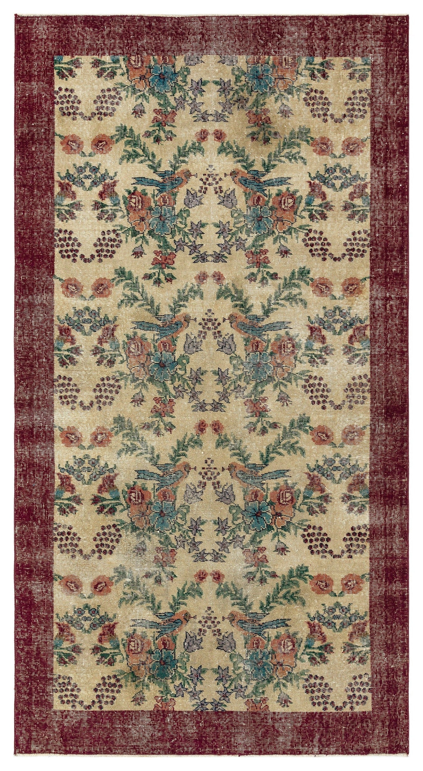 Atina Beige Vintage Wool Handmade Area Rug 4'4" x 8'1"