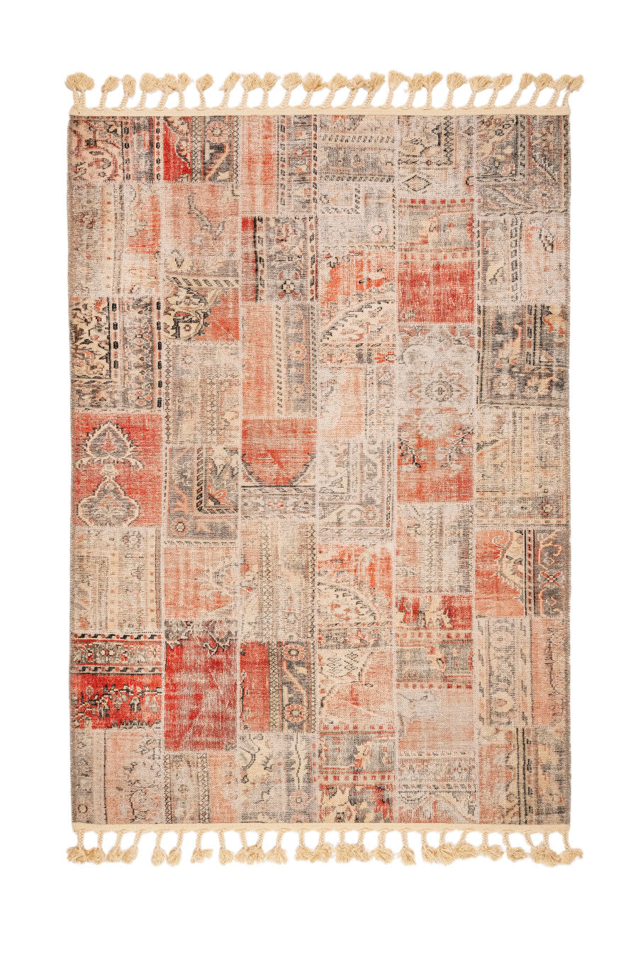 Patchwork Area Rug - Brown Cotton Chenille Digital Print Carpet for Living Room