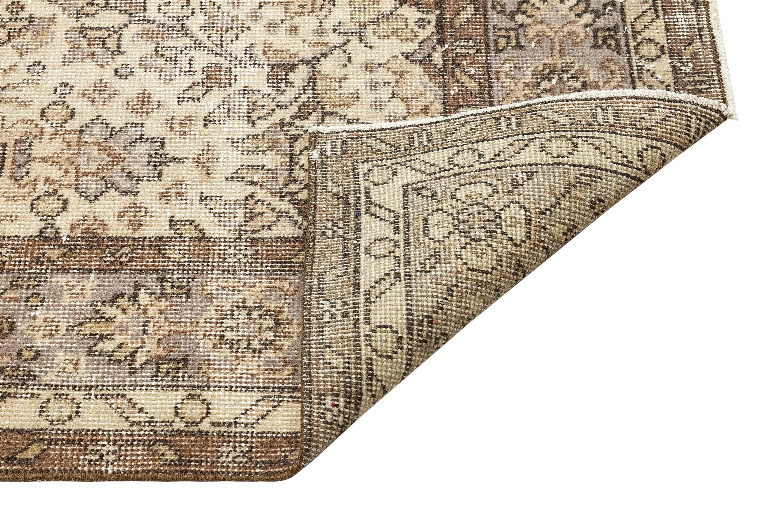 Atina Beige Vintage Wool Handmade Area Rug 6'1" x 9'9"