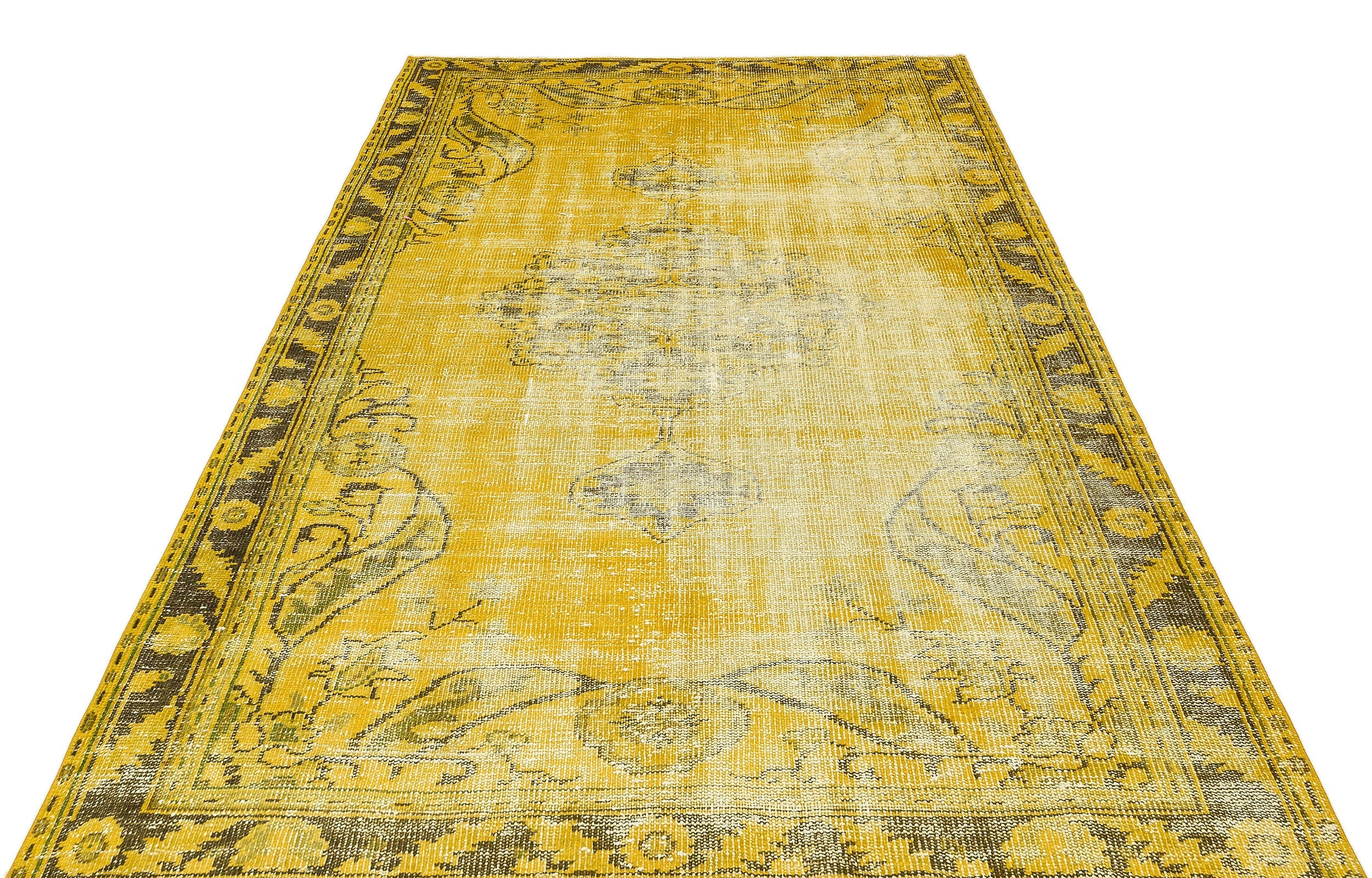 Atina Yellow Vintage Wool Handmade Area Rug 5'5" x 7'10"