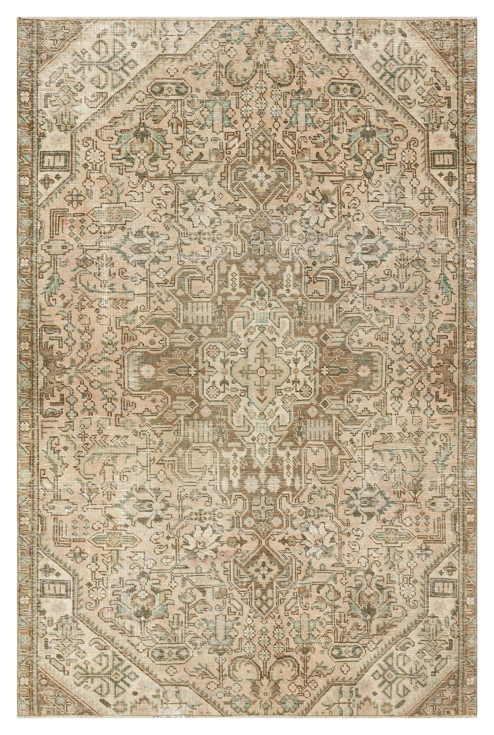 Epir Beige Vintage Wool Handmade Area Rug 4'9" x 7'3"