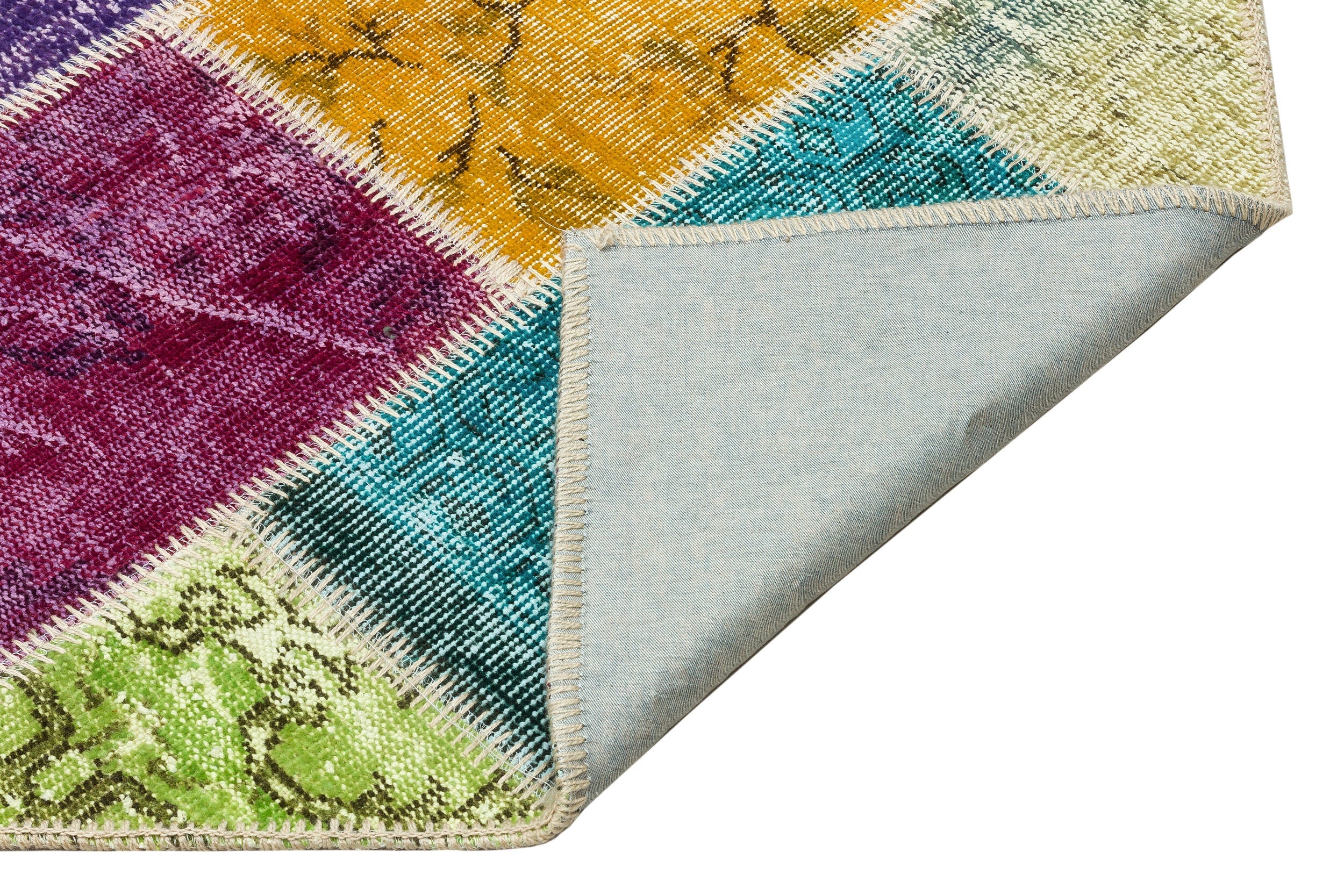 Iskece 36173 Beige Patchwork Wool Handmade Area Rug 5'3" x 7'7"