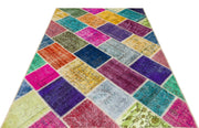 Iskece 36173 Beige Patchwork Wool Handmade Area Rug 5'3" x 7'7"