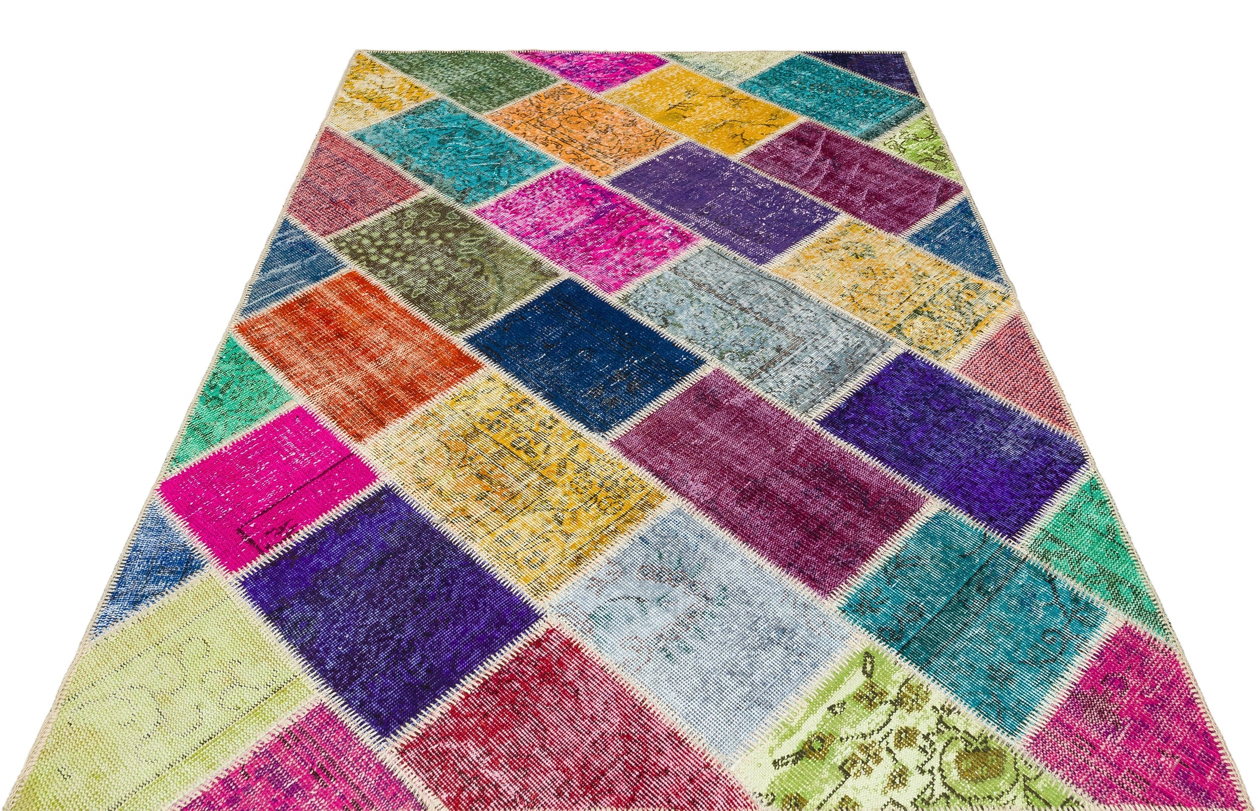 Iskece 36173 Beige Patchwork Wool Handmade Area Rug 5'3" x 7'7"