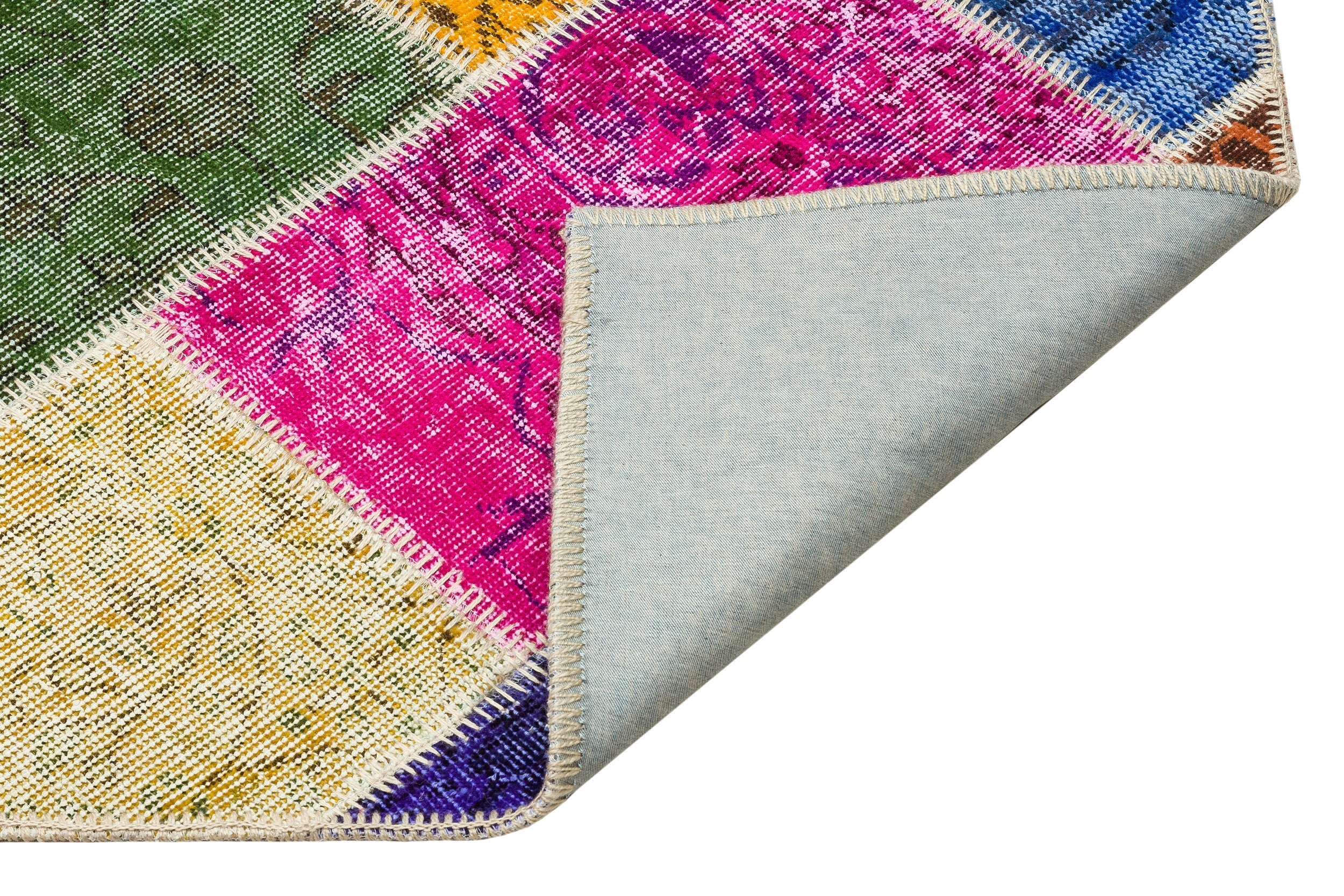 Iskece 36175 Beige Patchwork Wool Handmade Area Rug 5'4" x 7'6"