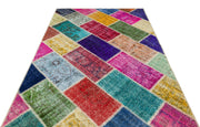 Iskece 36175 Beige Patchwork Wool Handmade Area Rug 5'4" x 7'6"