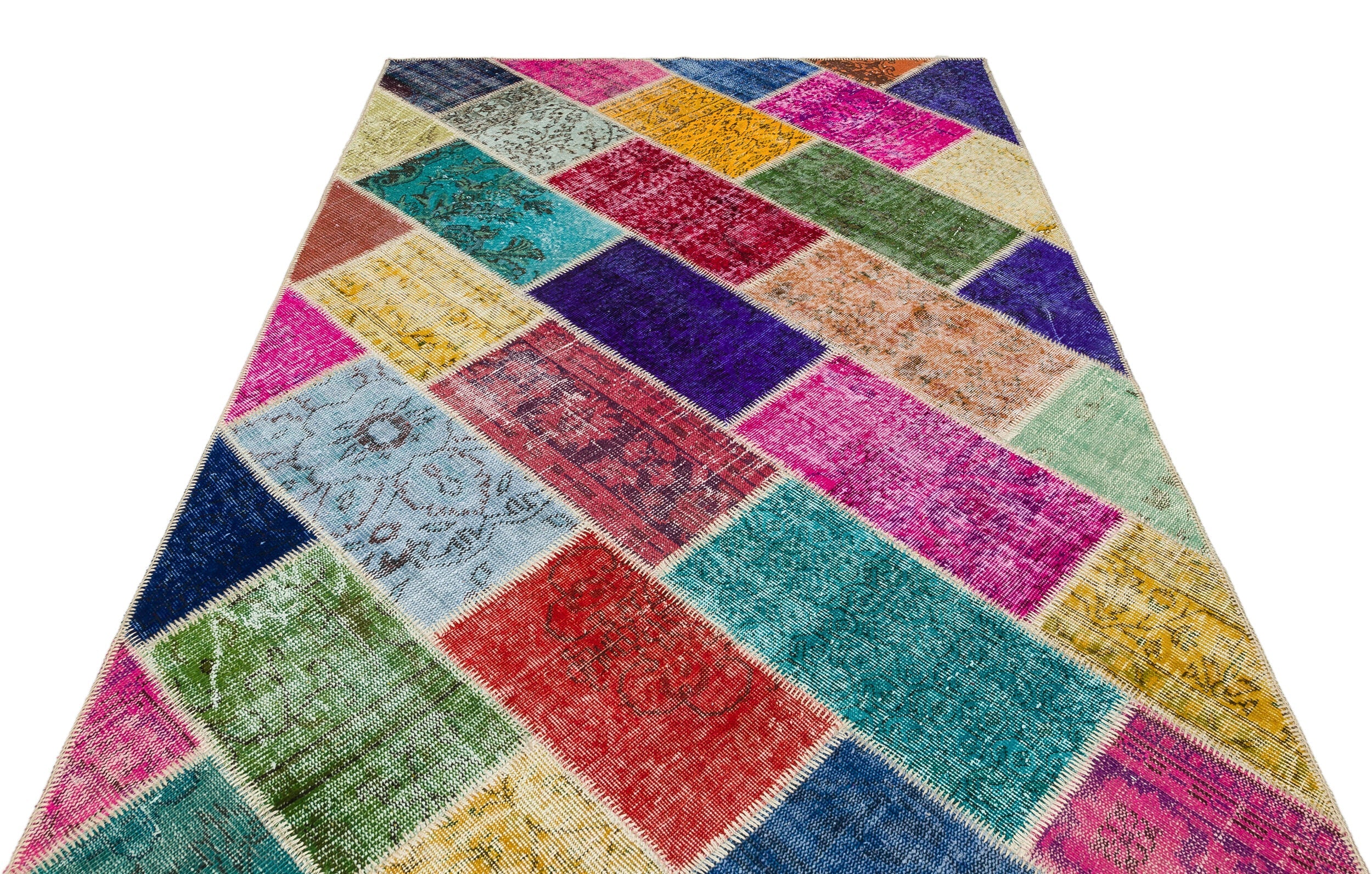 Iskece 36175 Beige Patchwork Wool Handmade Area Rug 5'4" x 7'6"