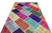 Iskece 36176 Beige Patchwork Wool Handmade Area Rug 5'4" x 7'7"