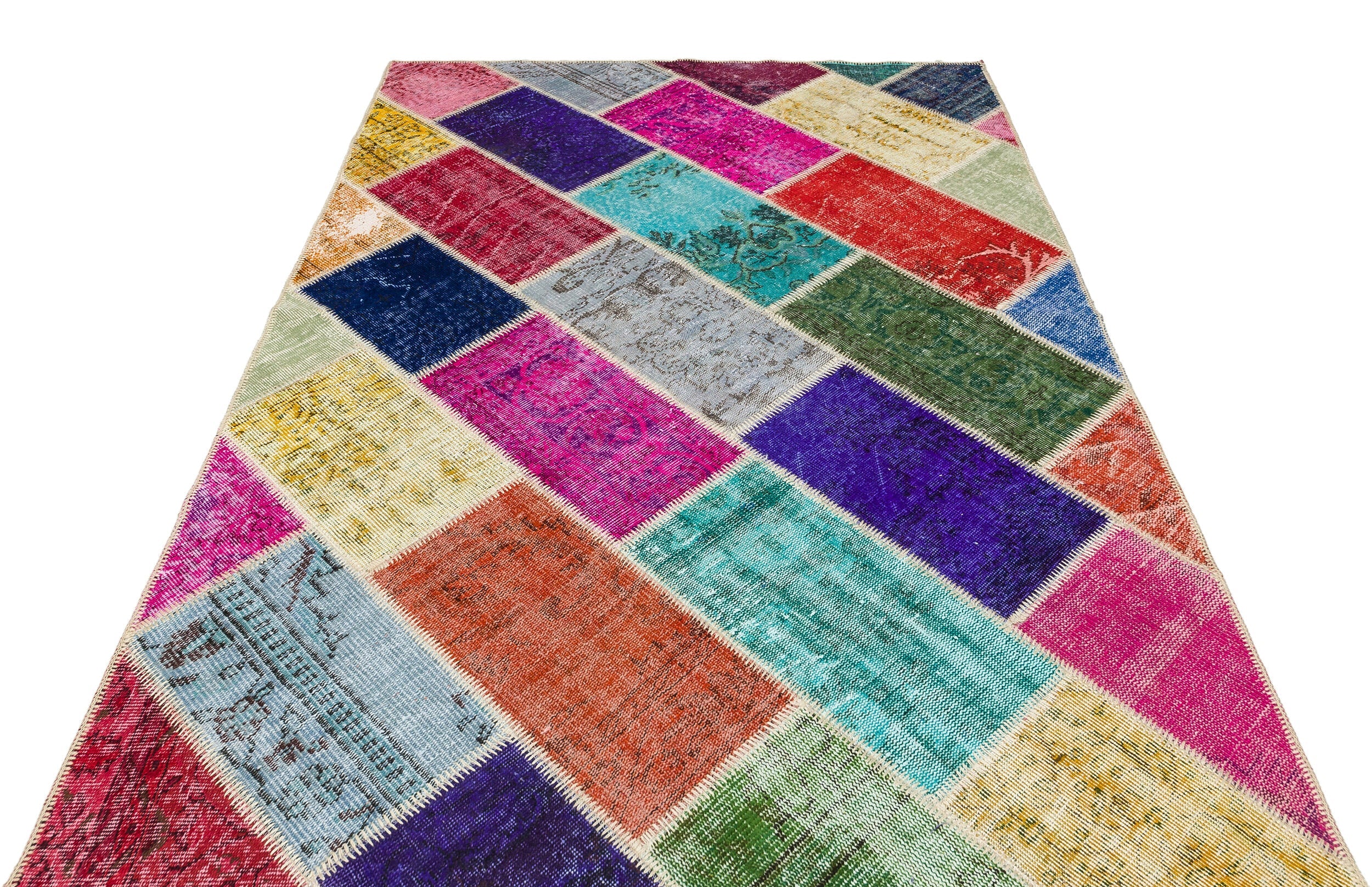 Iskece 36176 Beige Patchwork Wool Handmade Area Rug 5'4" x 7'7"