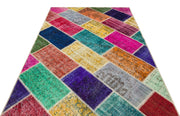 Iskece 36178 Beige Patchwork Wool Handmade Area Rug 5'4" x 7'7"