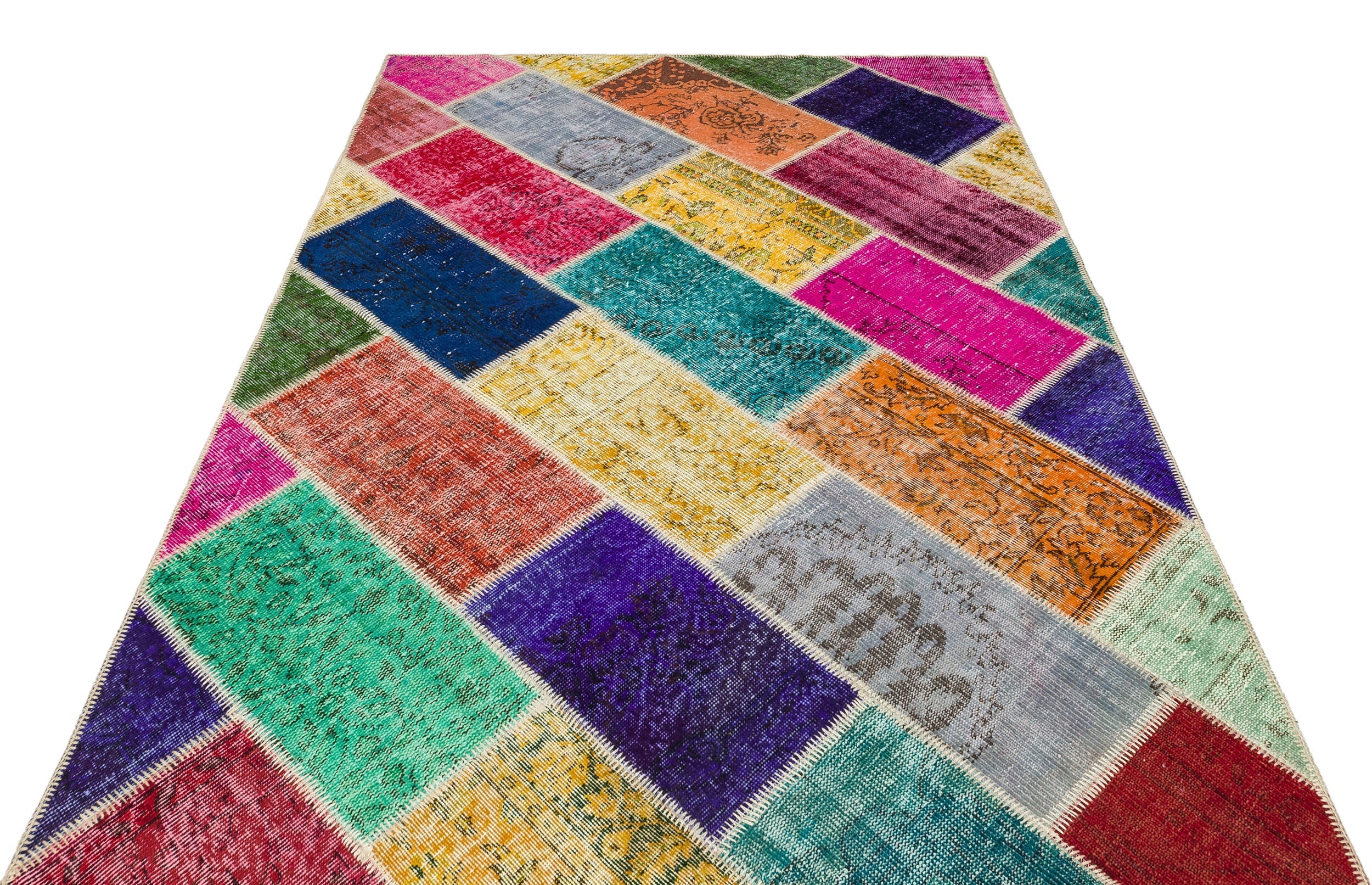 Iskece 36178 Beige Patchwork Wool Handmade Area Rug 5'4" x 7'7"