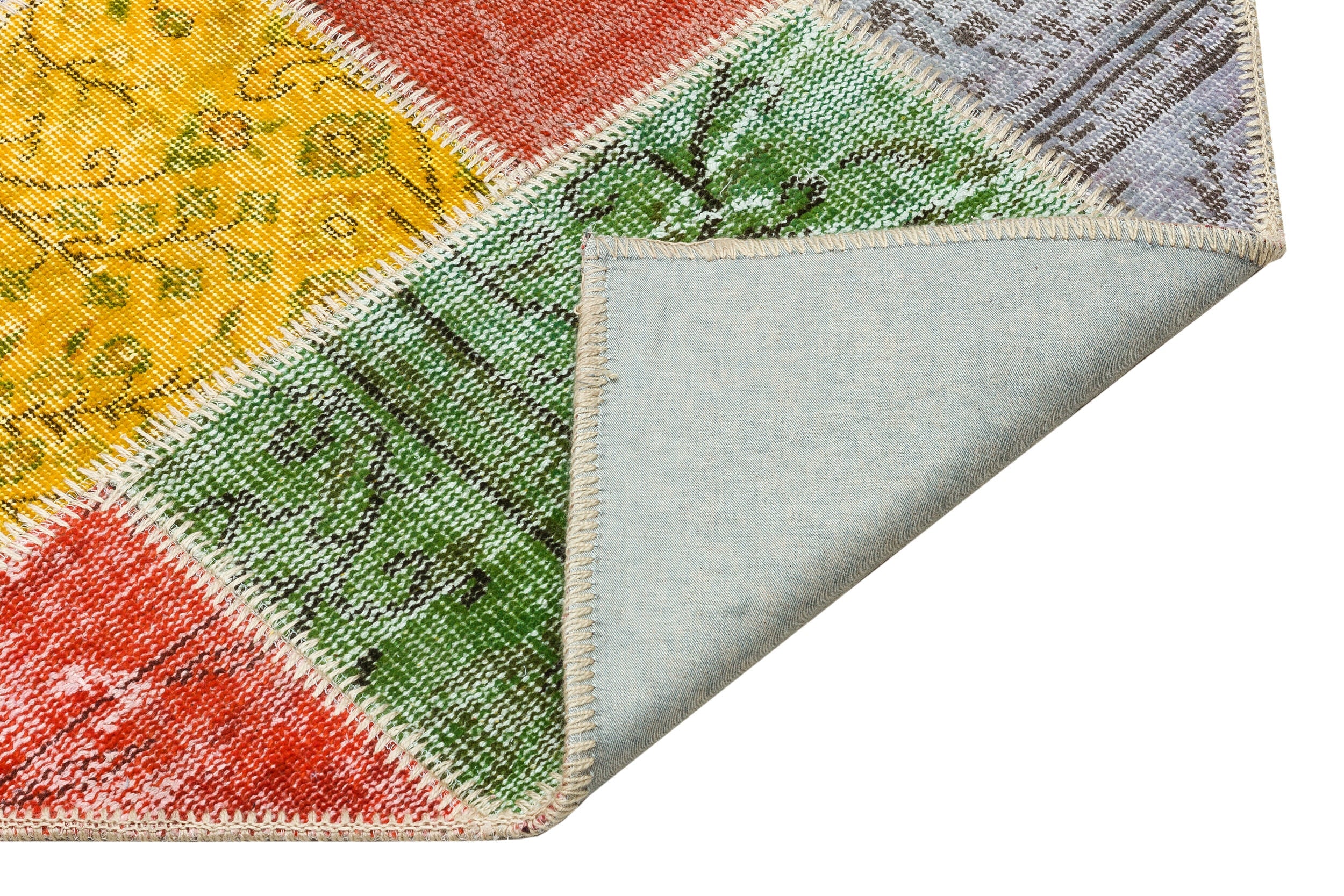 Iskece 36180 Beige Patchwork Wool Handmade Area Rug 5'4" x 7'6"