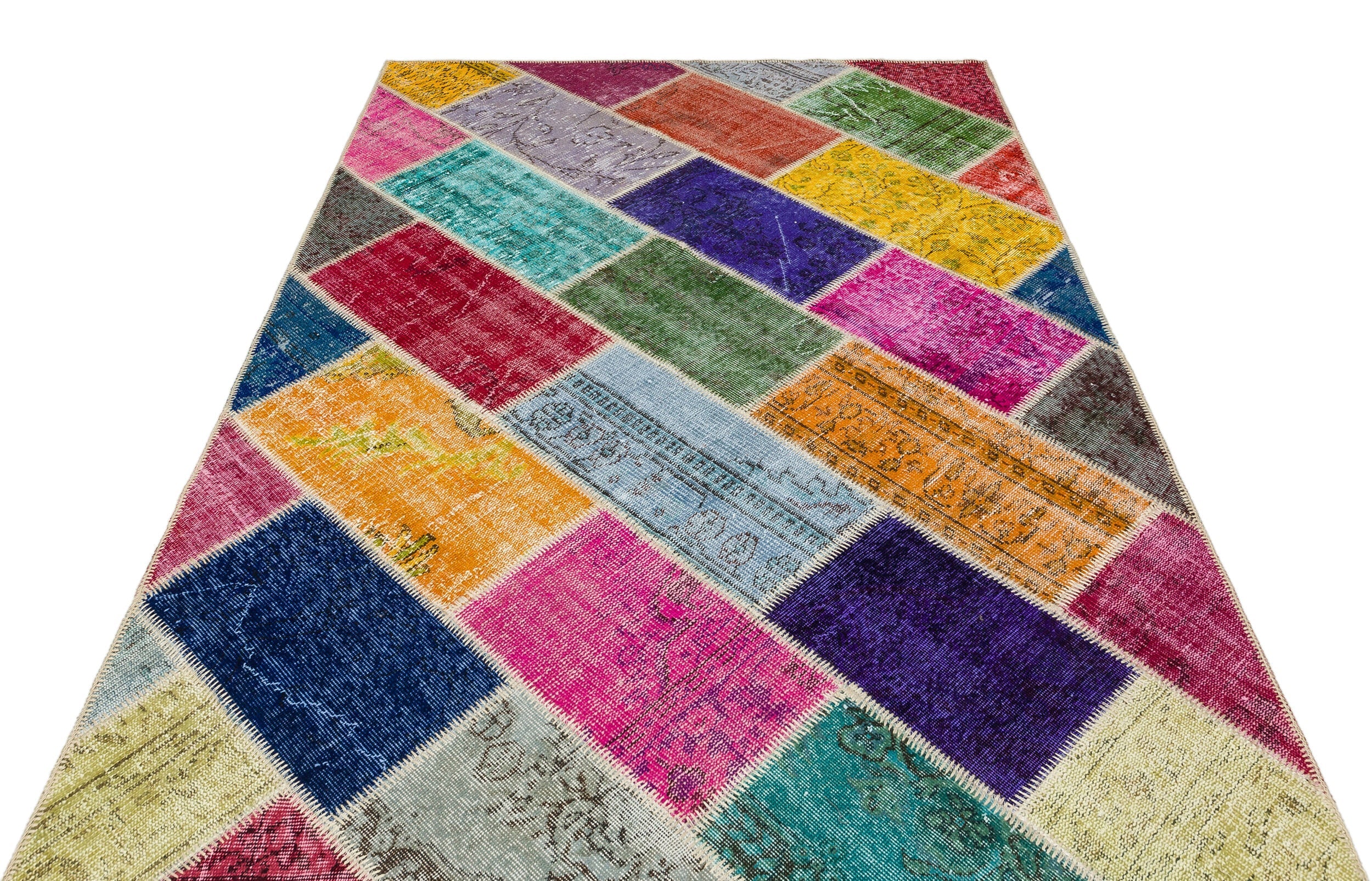 Iskece 36180 Beige Patchwork Wool Handmade Area Rug 5'4" x 7'6"