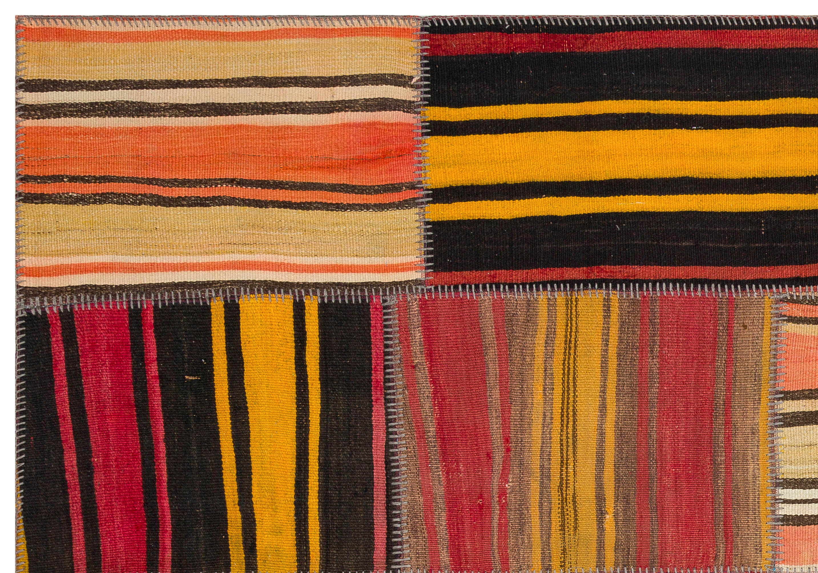Teselya Yellow Striped Wool Handmade Area Rug 5'3" x 7'7"
