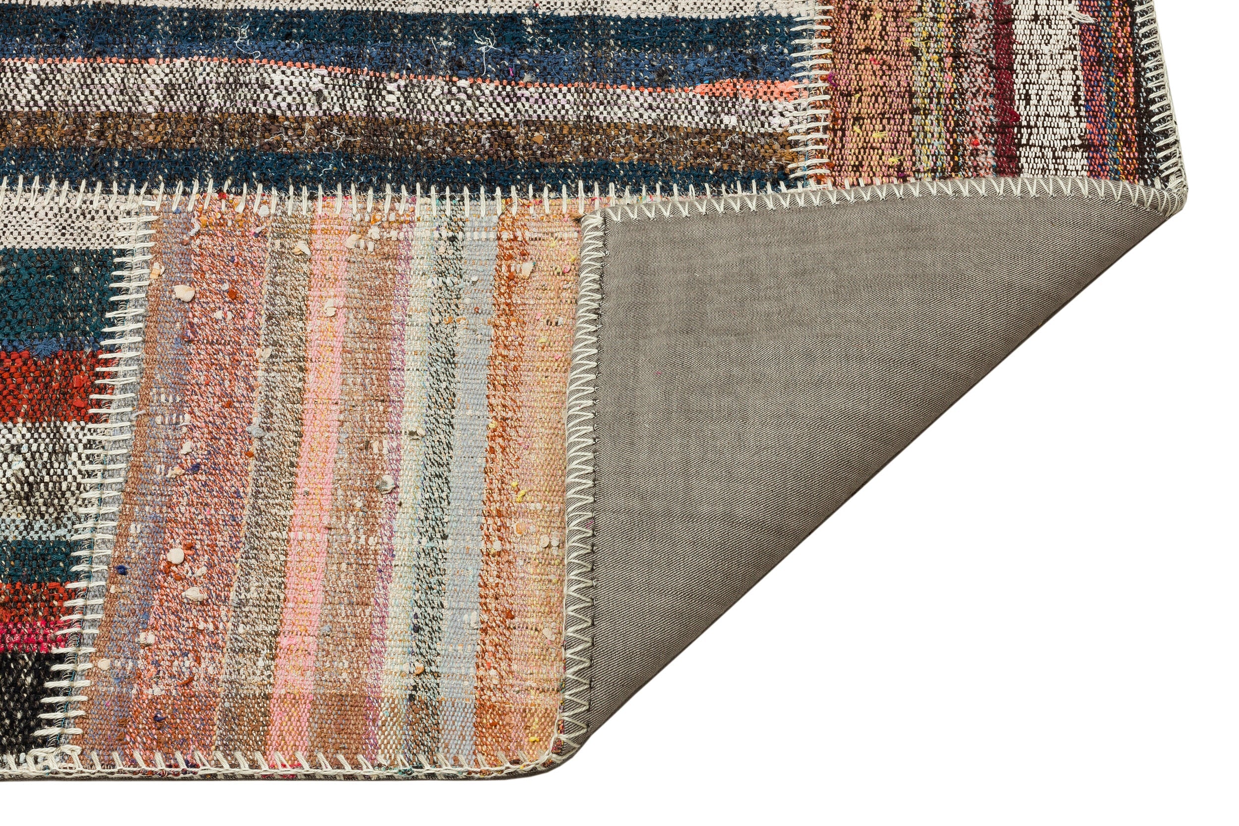 Teselya Beige Striped Wool Handmade Area Rug 5'2" x 7'7"