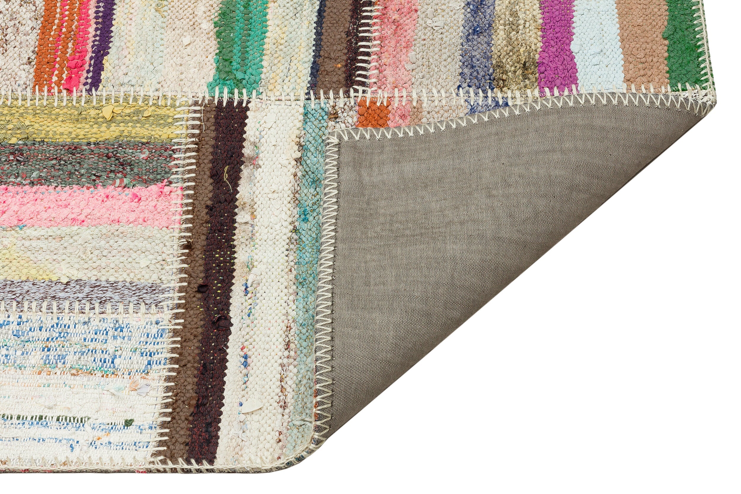 Teselya Beige Striped Wool Handmade Area Rug 5'3" x 7'6"