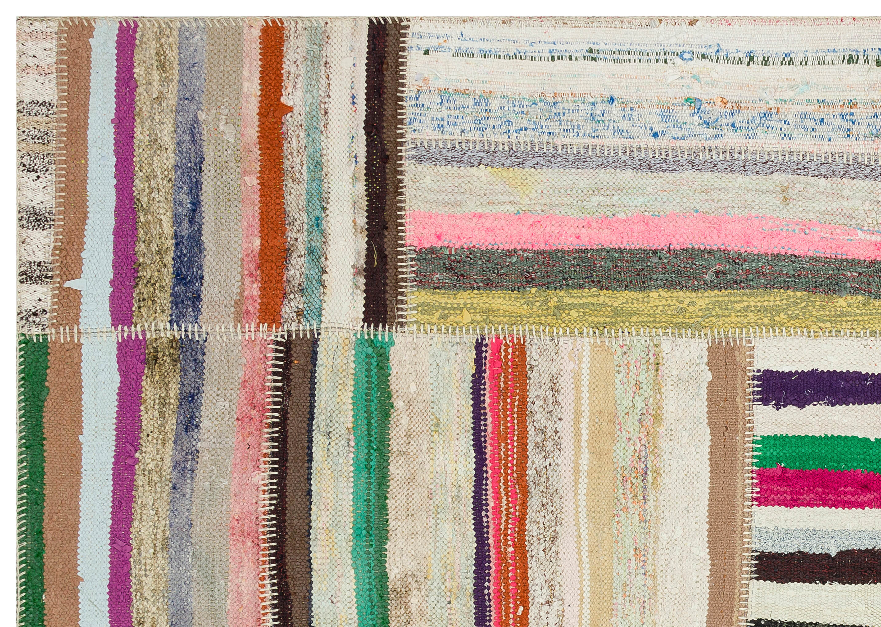 Teselya Beige Striped Wool Handmade Area Rug 5'3" x 7'6"