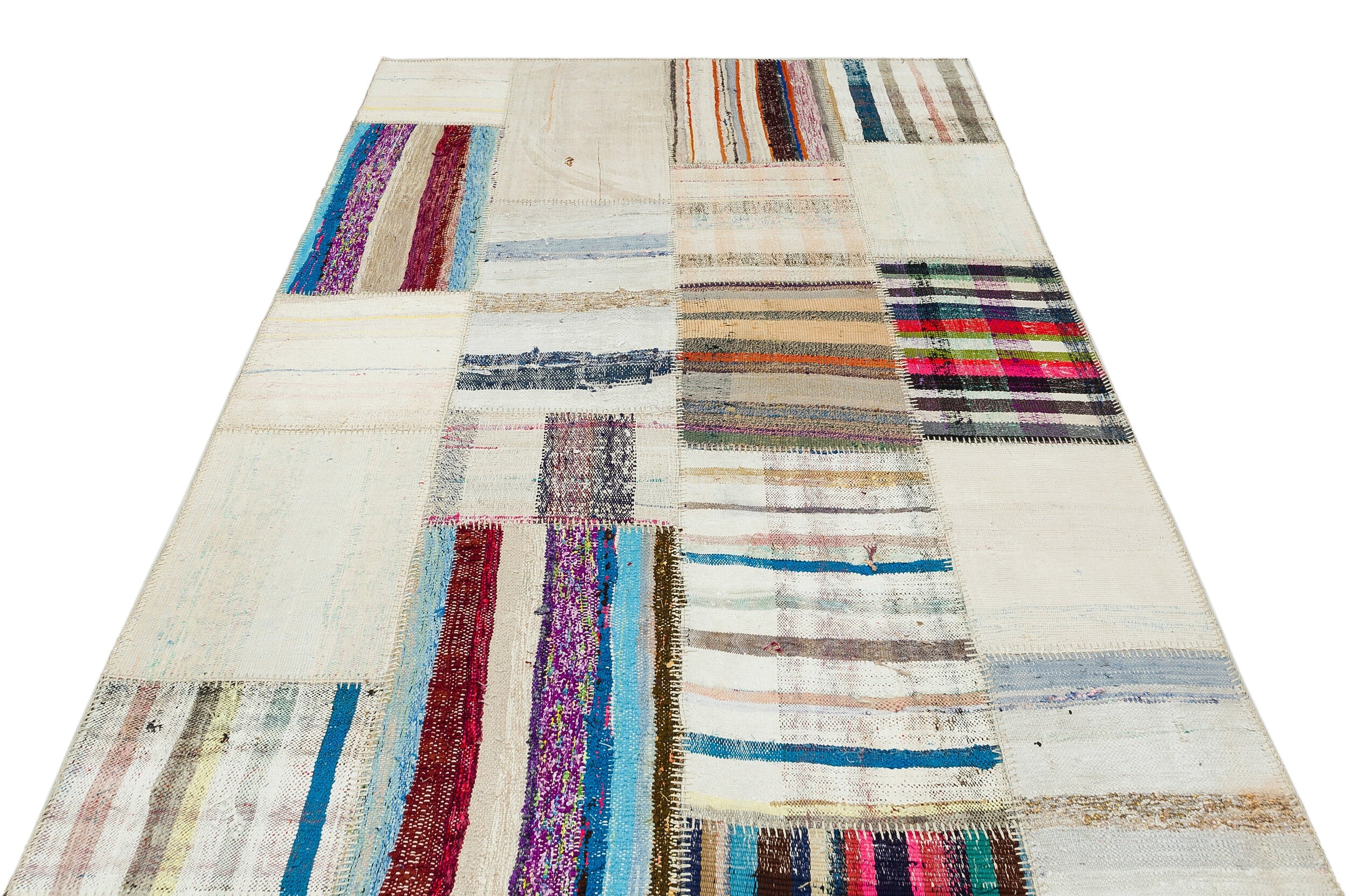 Teselya 36193 Patchwork Striped Wool Handmade Area Rug 5'3" x 7'7"