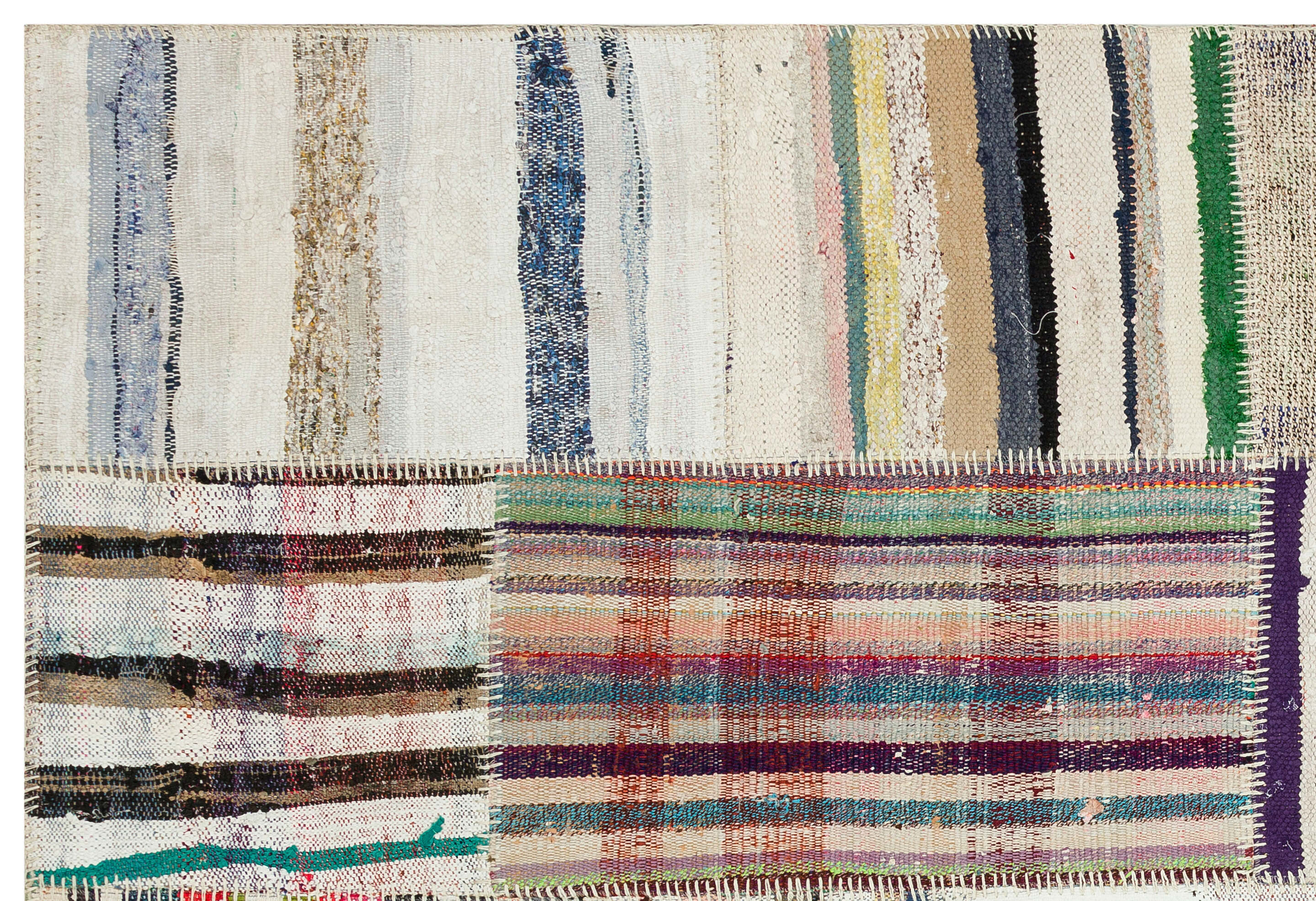 Teselya 36194 Beige Striped Wool Handmade Area Rug 5'3" x 7'7"