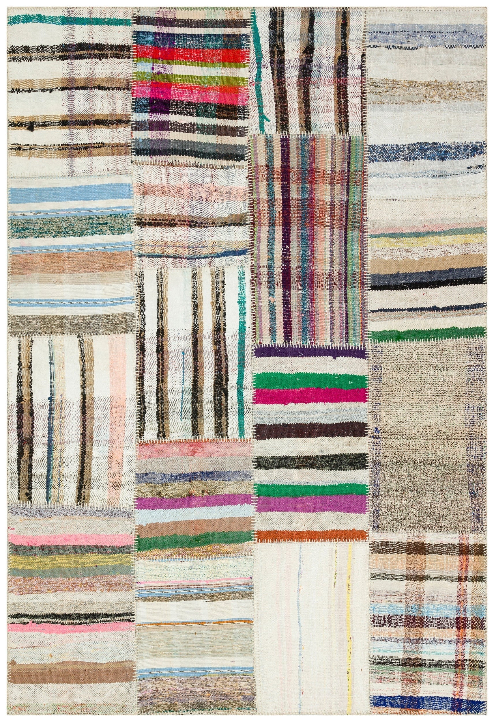Teselya 36194 Beige Striped Wool Handmade Area Rug 5'3" x 7'7"