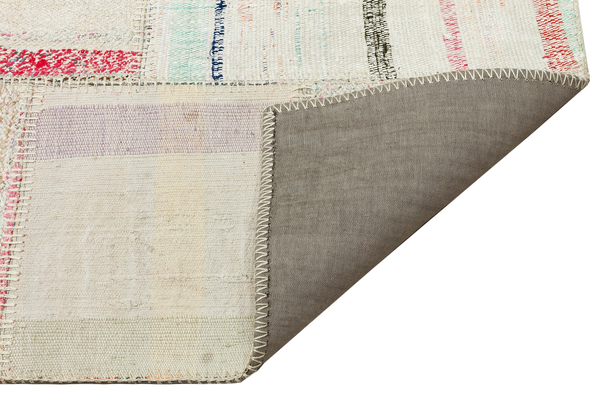 Teselya Beige Striped Wool Handmade Area Rug 5'3" x 7'2"