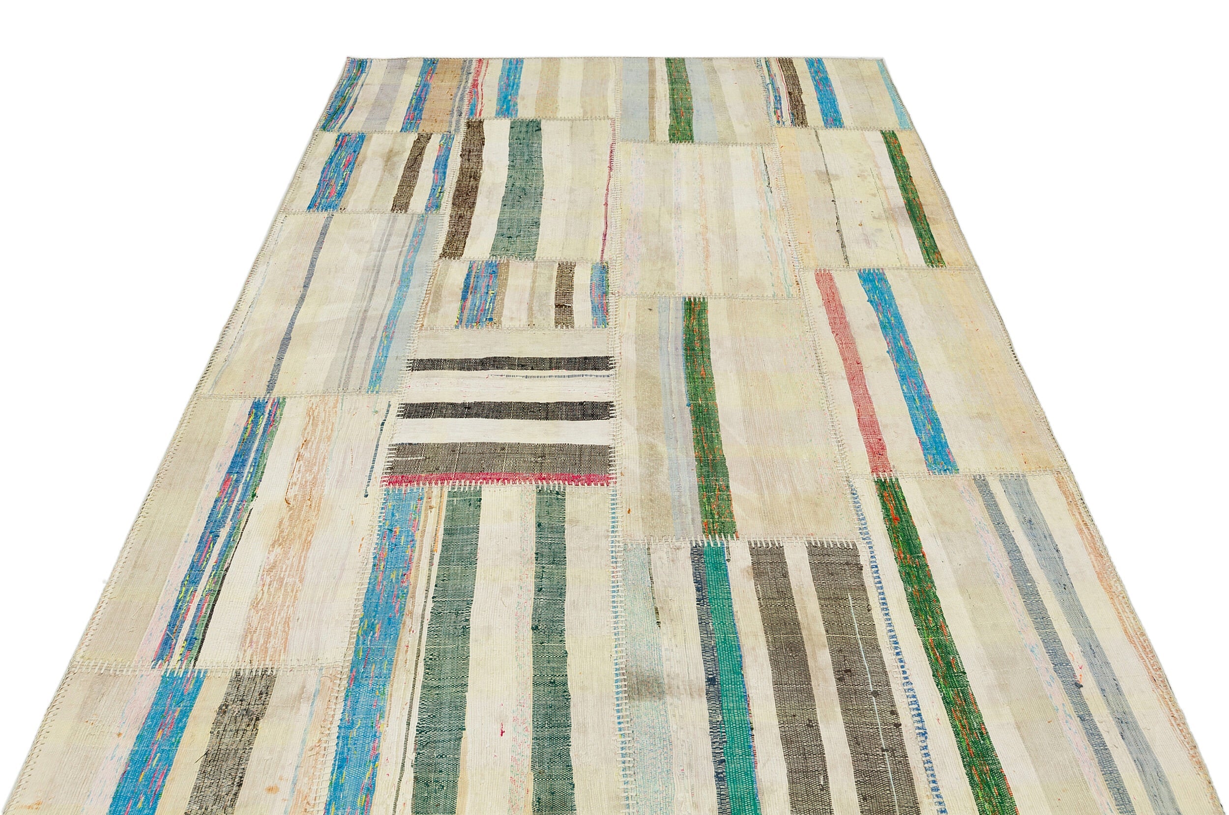 Teselya 36196 Beige Striped Wool Handmade Area Rug 5'2" x 7'5"