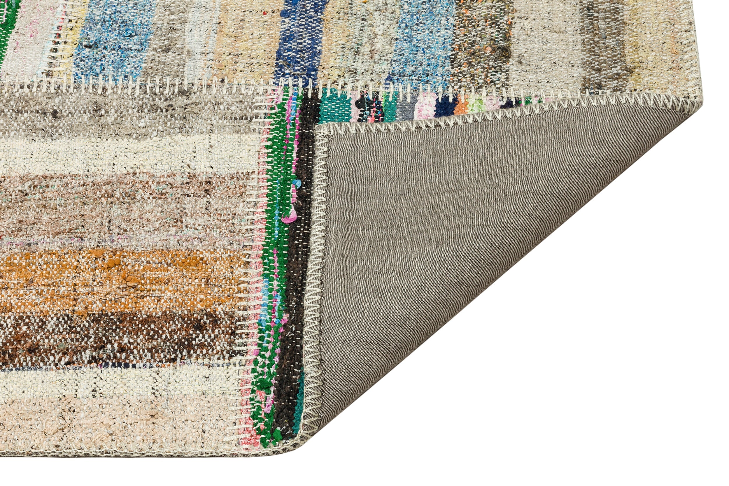 Teselya 36197 Beige Striped Wool Handmade Area Rug 5'3" x 7'8"