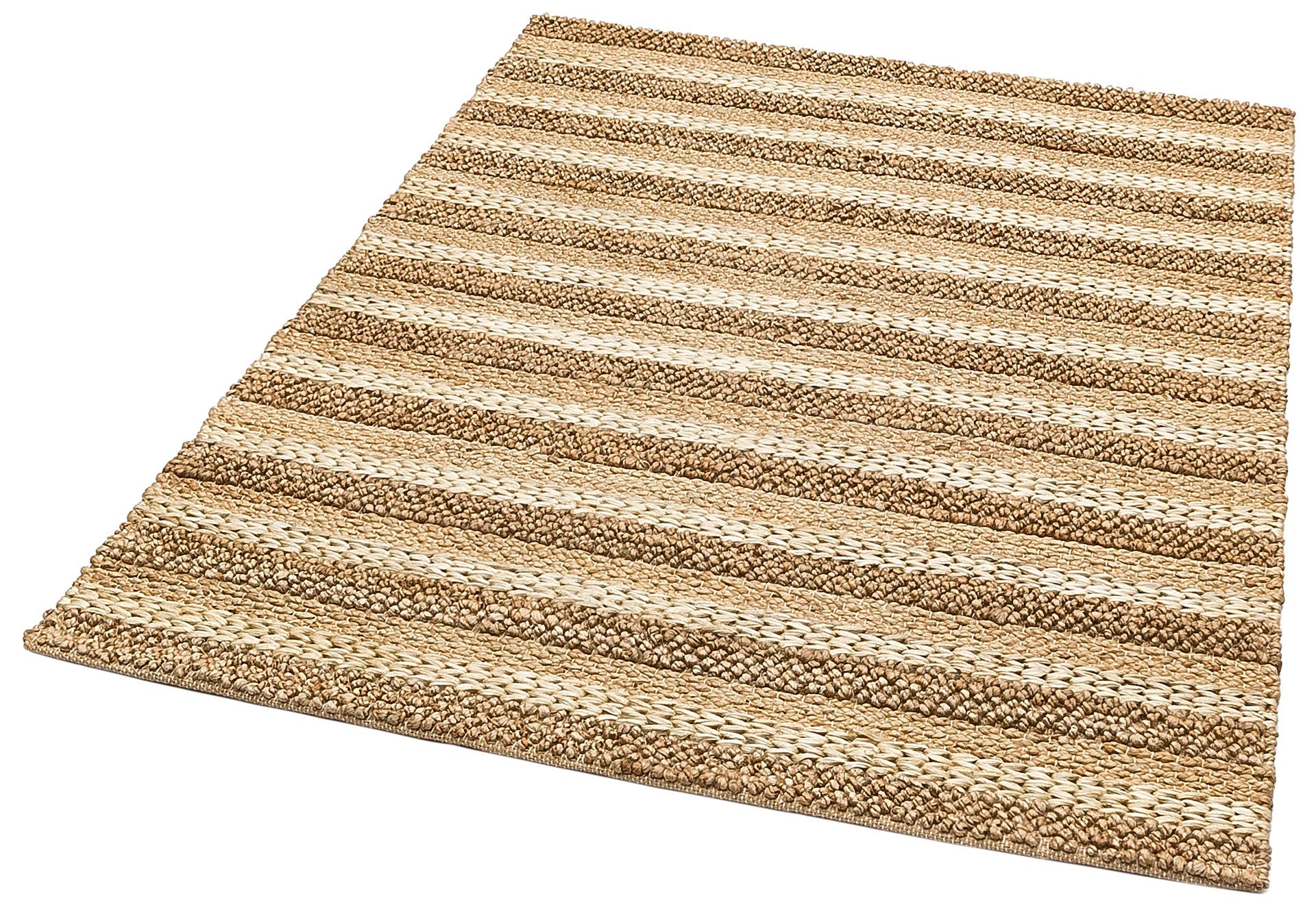 Beige Jute Rug – Hand Woven Striped Cotton Jute Soft Texture Rug