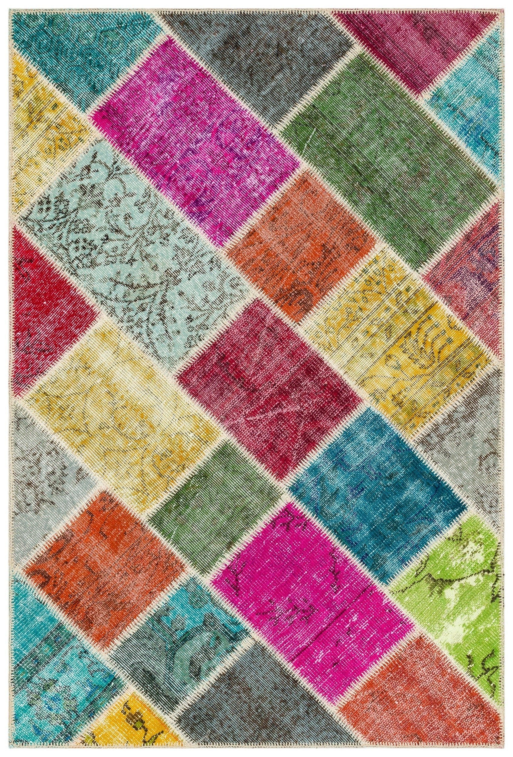 Iskece 36215 Beige Patchwork Wool Handmade Area Rug 4'0" x 6'0"